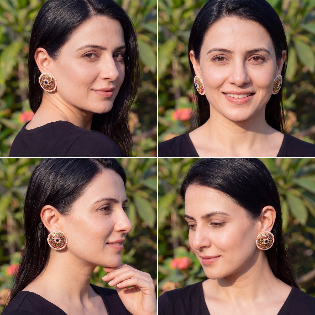 Exquisite Large Round Jadau Studs For Women on Silver ER 553