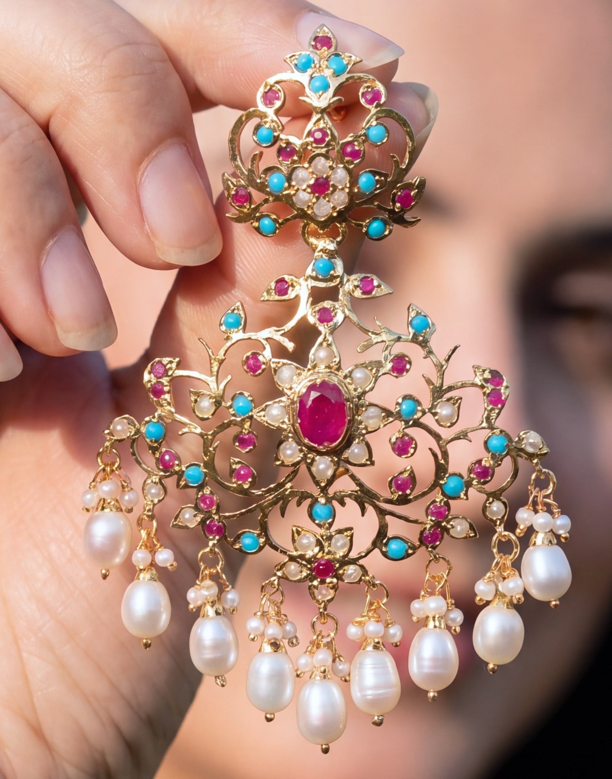Multicoloured Jadau Set | 22k Gold Plated | Sterling Silver NS 263