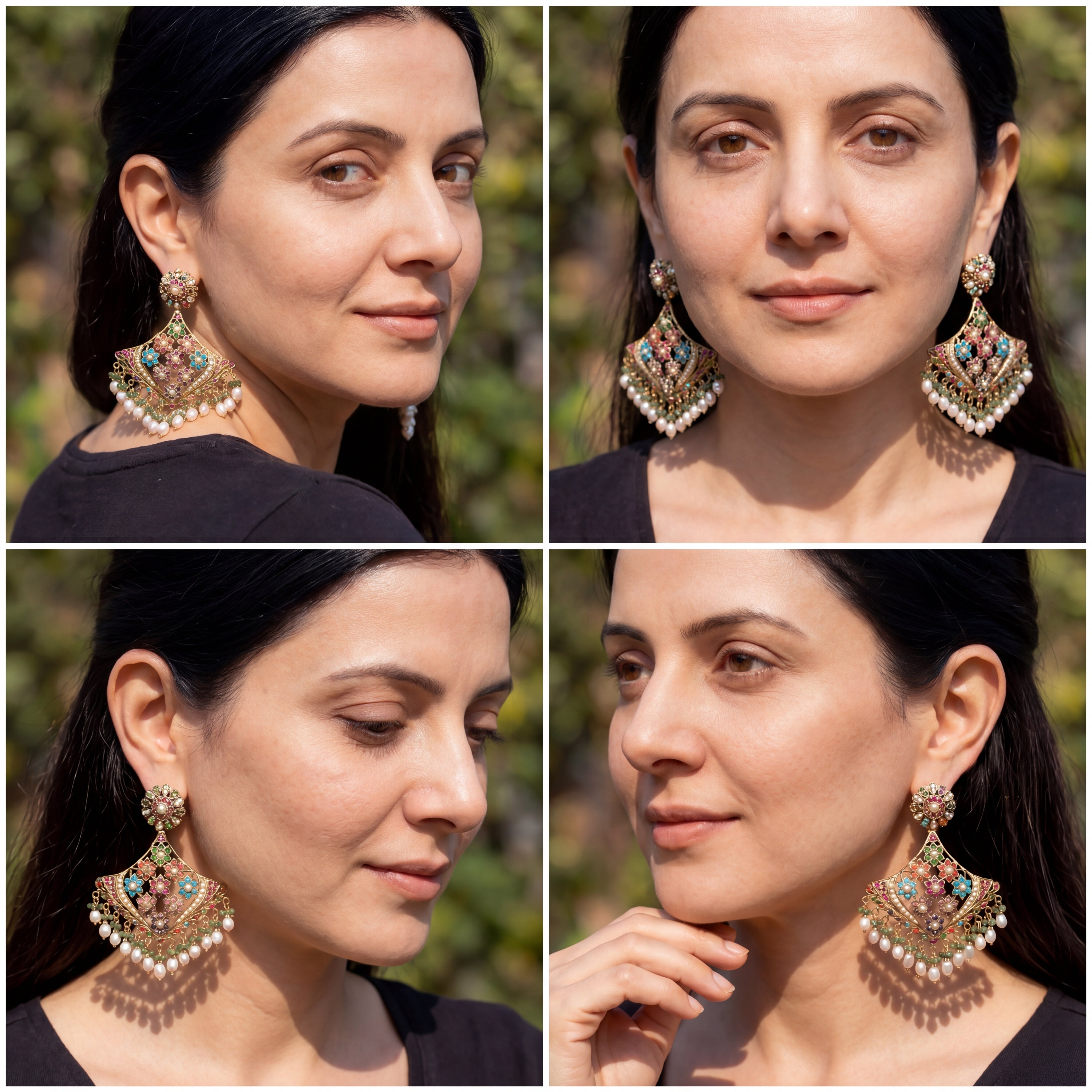 Indian Silver Jewelry Online | Statement Navaratna Earrings | For Women ER 422