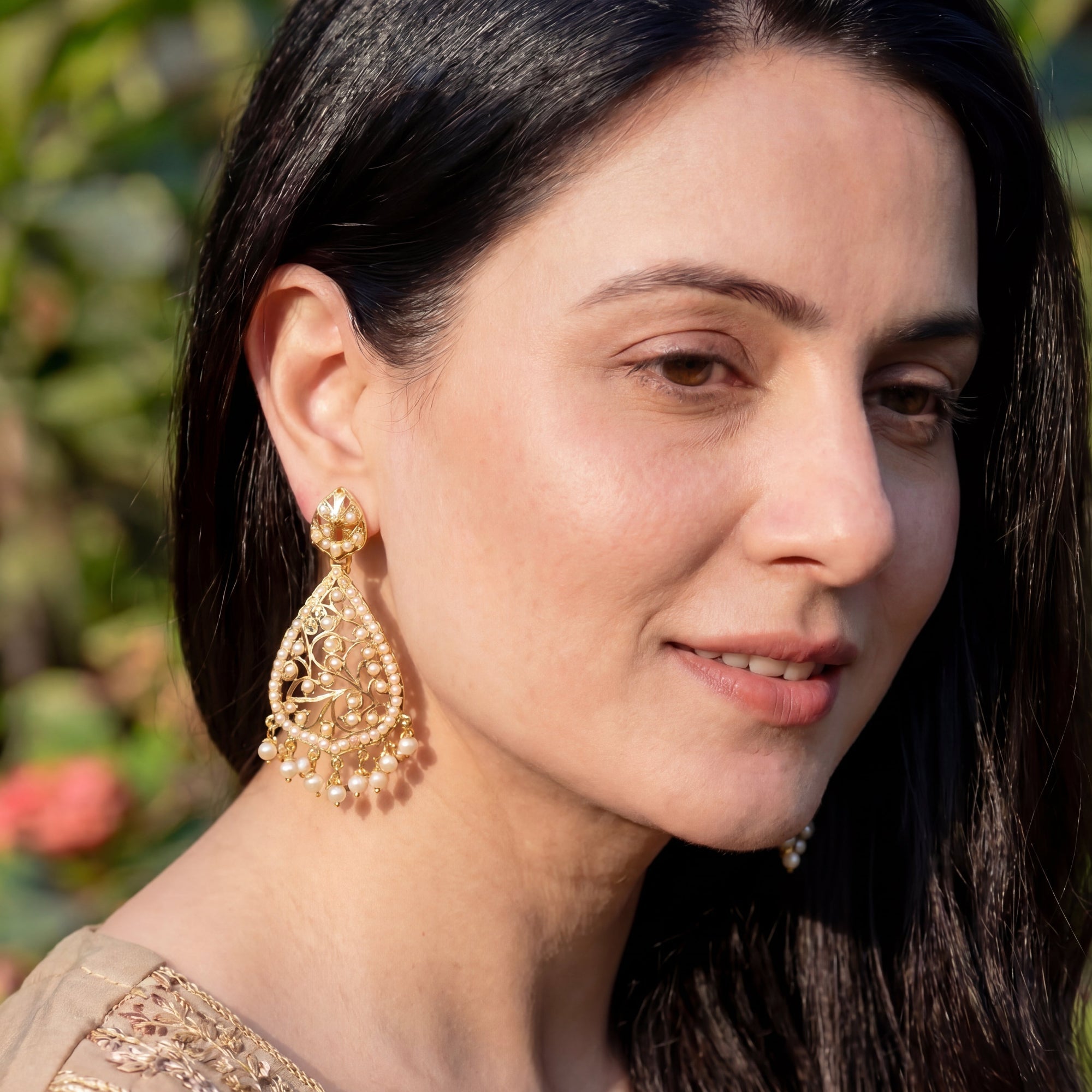 Pearl Earrings for Girls | Gold Plated on Silver | Jali Filigree Design ER 670