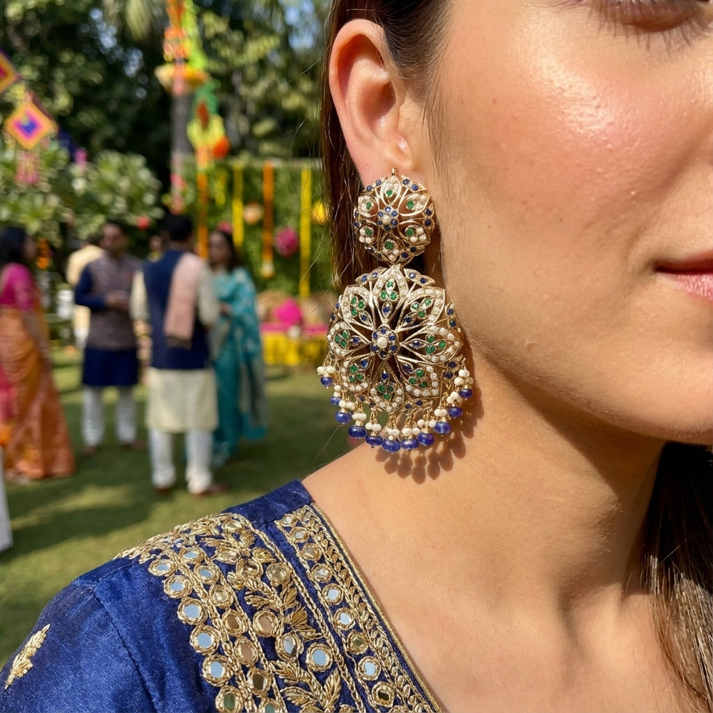 Attractive Indian Silver Earrings | Multicolored Jewelry for Women ER 103