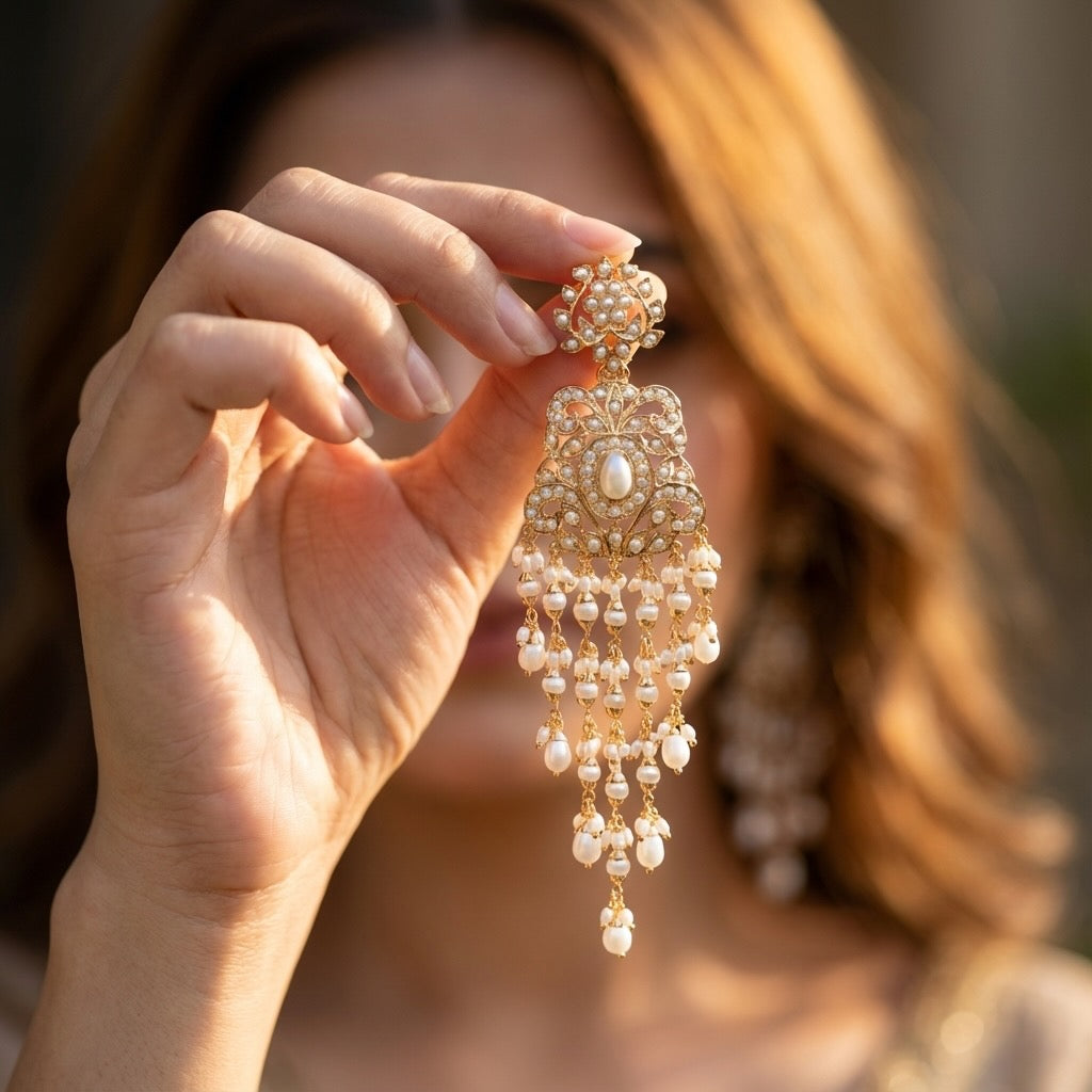 Long Indian Pearl Danglers | Gold Plated | Freshwater Pearls ER 447