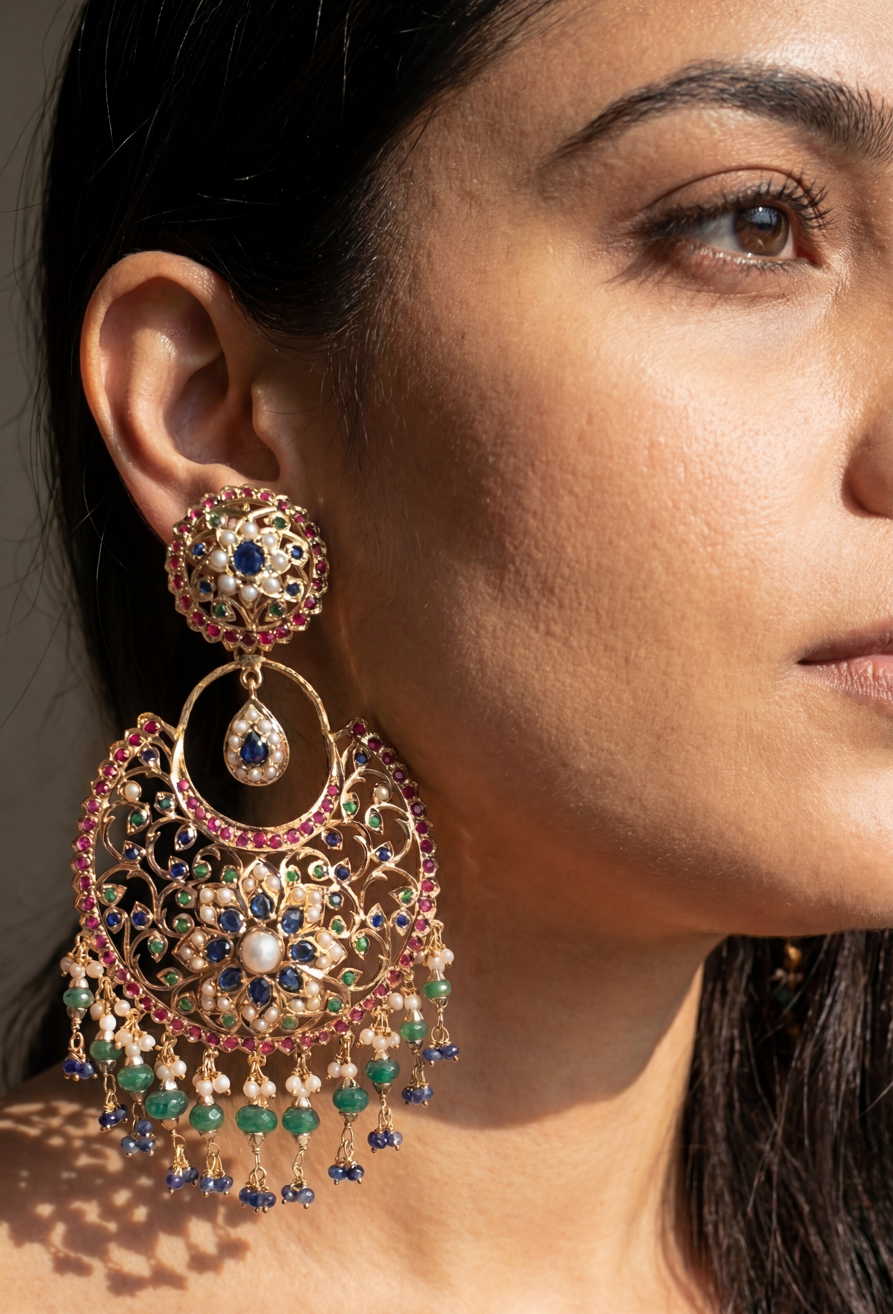 Multicoloured Jadau Chandbali Earrings | Statement Gold Plated Fashion Jewelry Online ER 453
