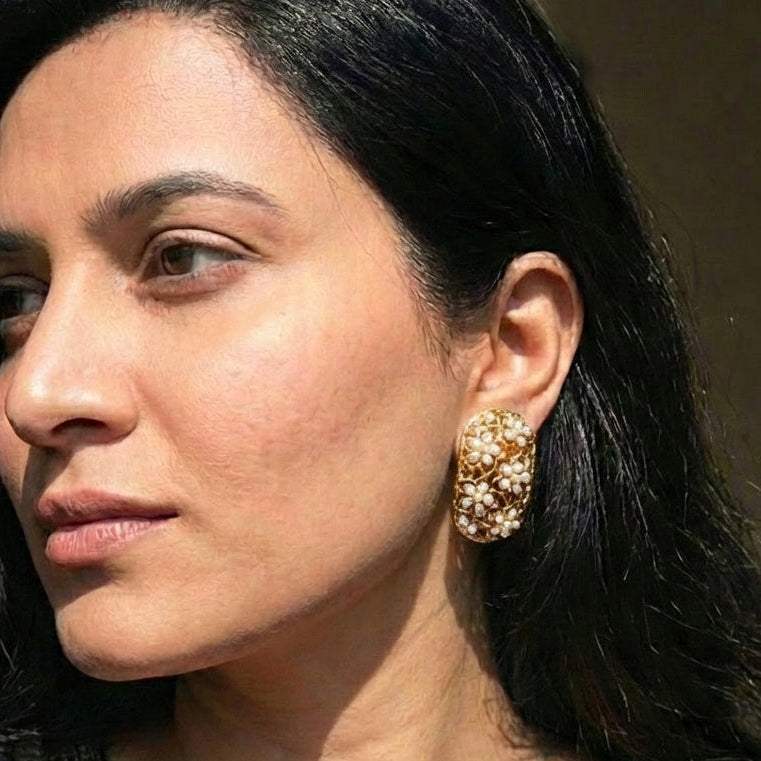 Gold Plated Pearl Studs | Fine Indian Pearl Earrings For Women | Modern & Trendy Design ER 356