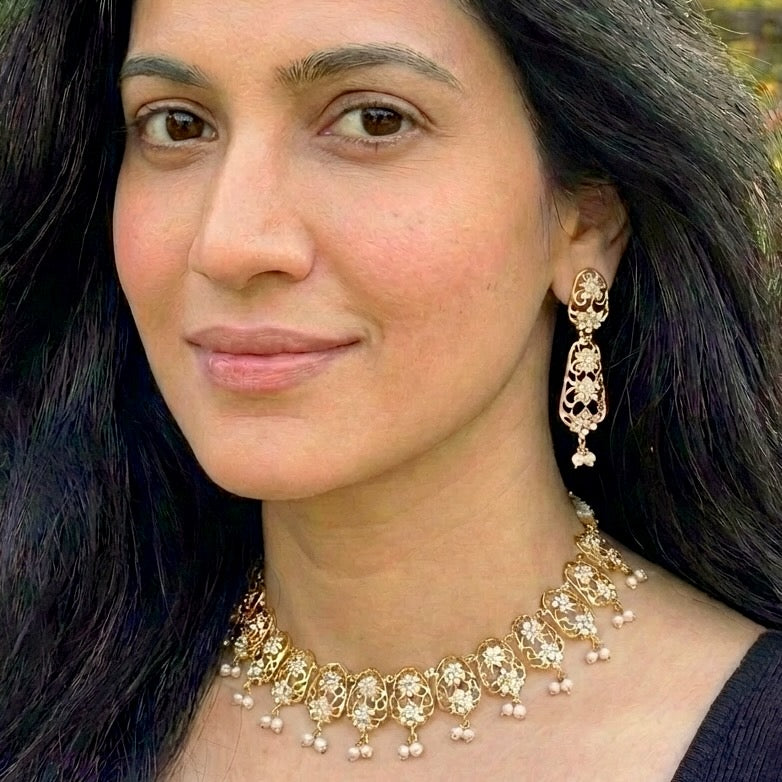 Premium Gold Plated Indian Jewelry | Freshwater Pearls & 925 Silver NS 218