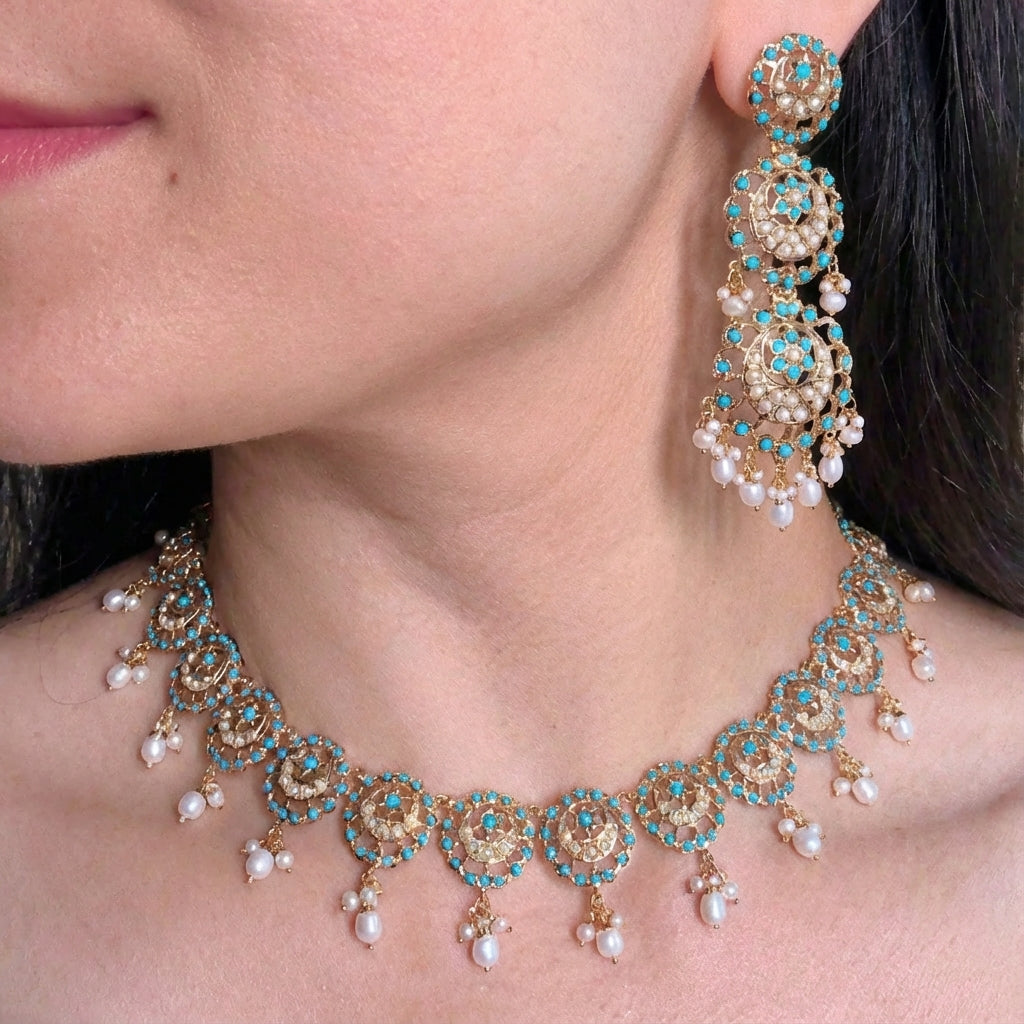 Feroza Jewellery | Fine Pearl & Turquoise Necklace Set for Women NS 303