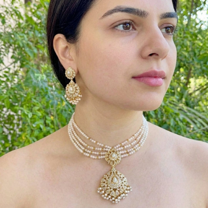 Real Pearls Necklace Set Online | Gold Plated Indian Jewelry on 925 Silver NS 118