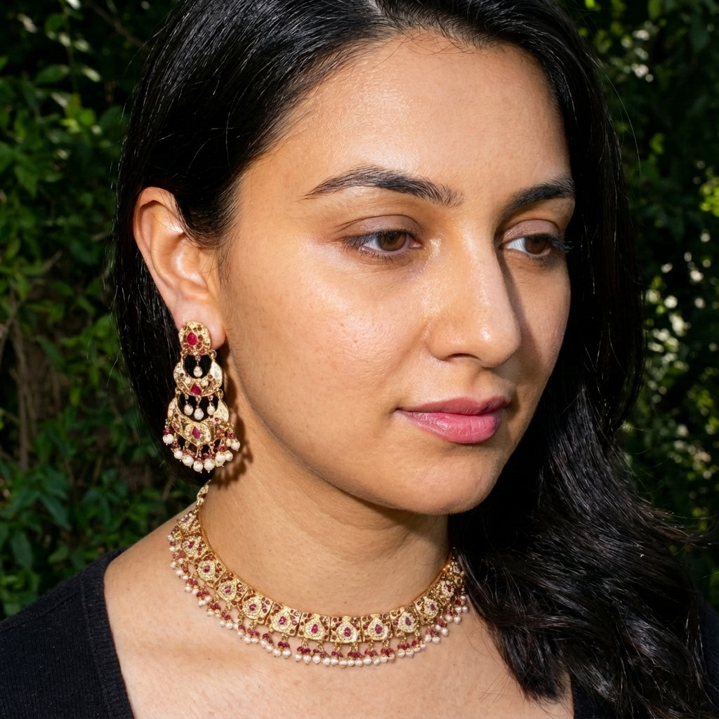 Indian Necklace Set | Heritage Jadau Jewellery| Ruby Pearl Necklace Set NS 255