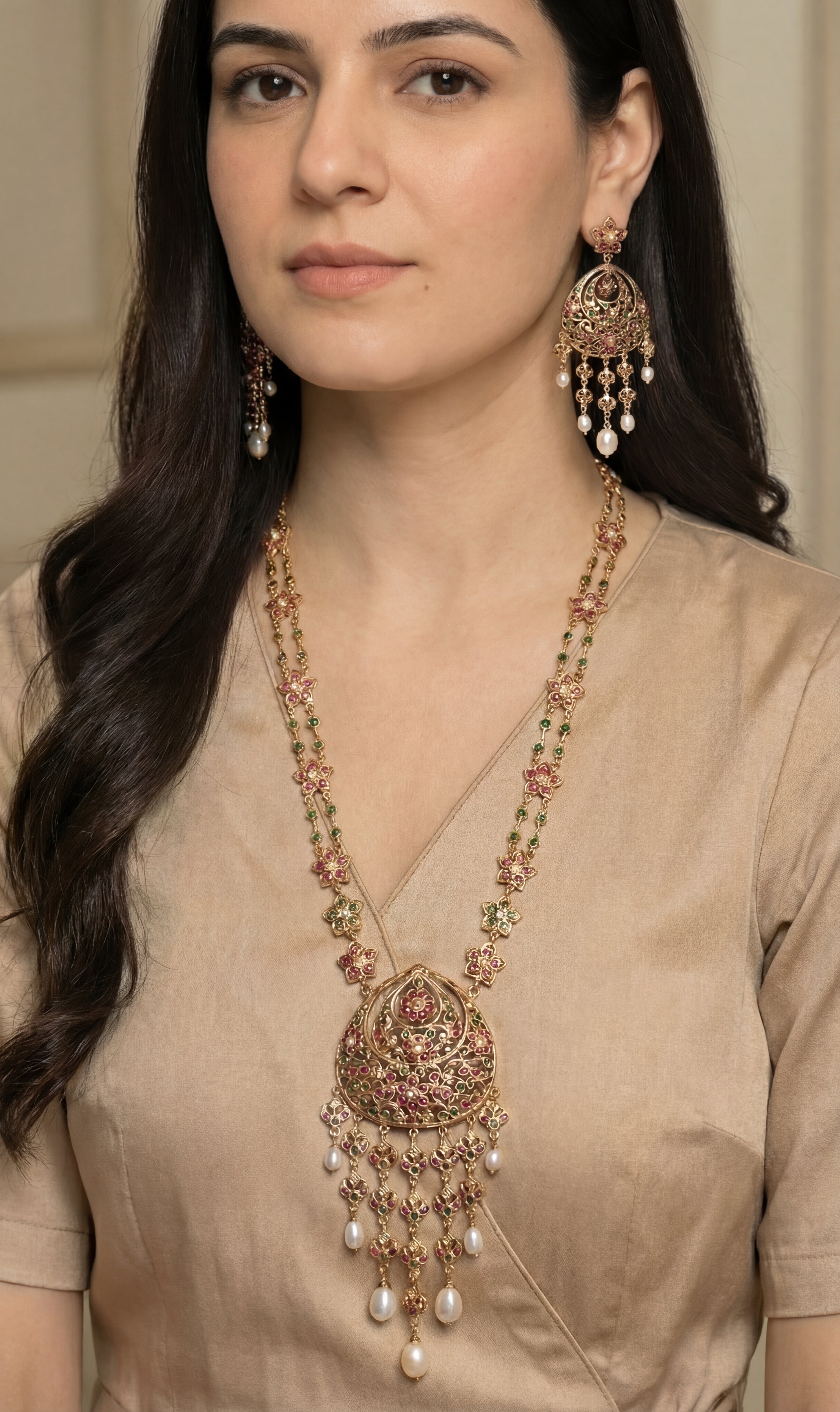 Classy Arabian Styled Stone Necklace Set | Gold Plated on 925 Silver NS 439