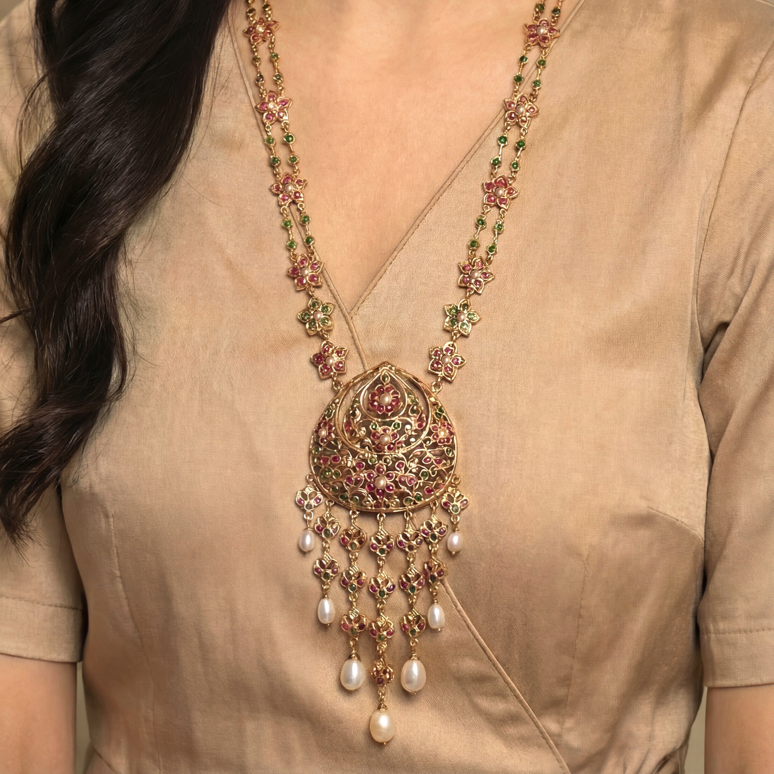 Classy Arabian Styled Stone Necklace Set | Gold Plated on 925 Silver NS 439