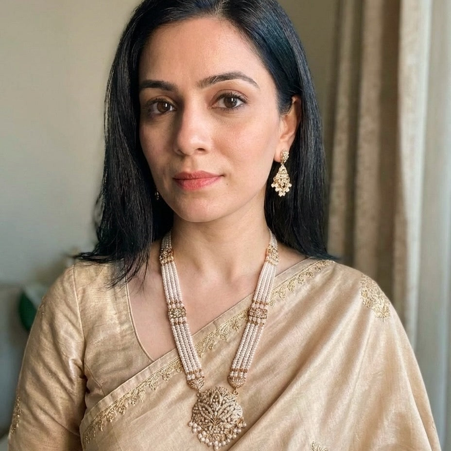 Authentic Pearl Rani Haar Set | Traditional Design | Gold Plated on Silver Base NS 423