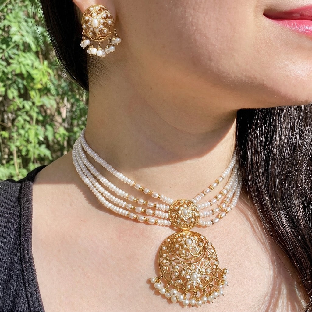 Layered Pearl Choker Set | Genuine Freshwater Pearls NS 298