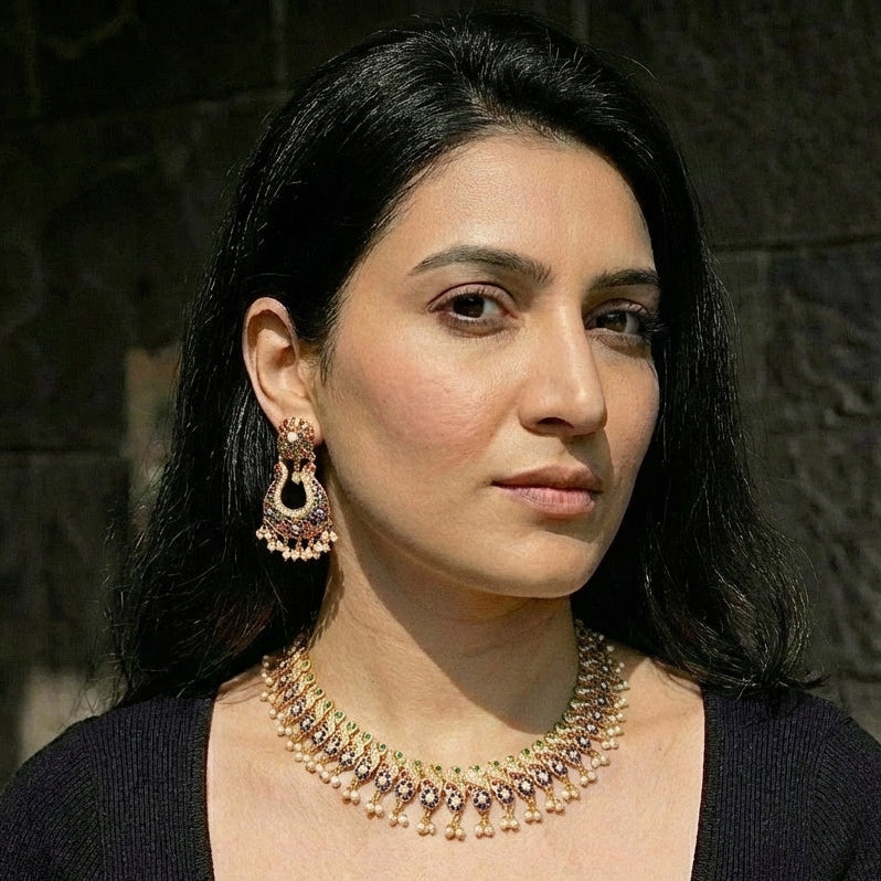 Premium Indian Gold Plated Jewellery Online | Multicoloured Necklace Set NS 272