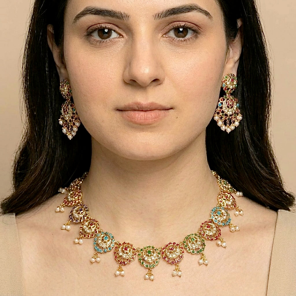 Navaratna Jewelry Set | Realistic Gold Plated Jewelry | Sterling Silver NS 221