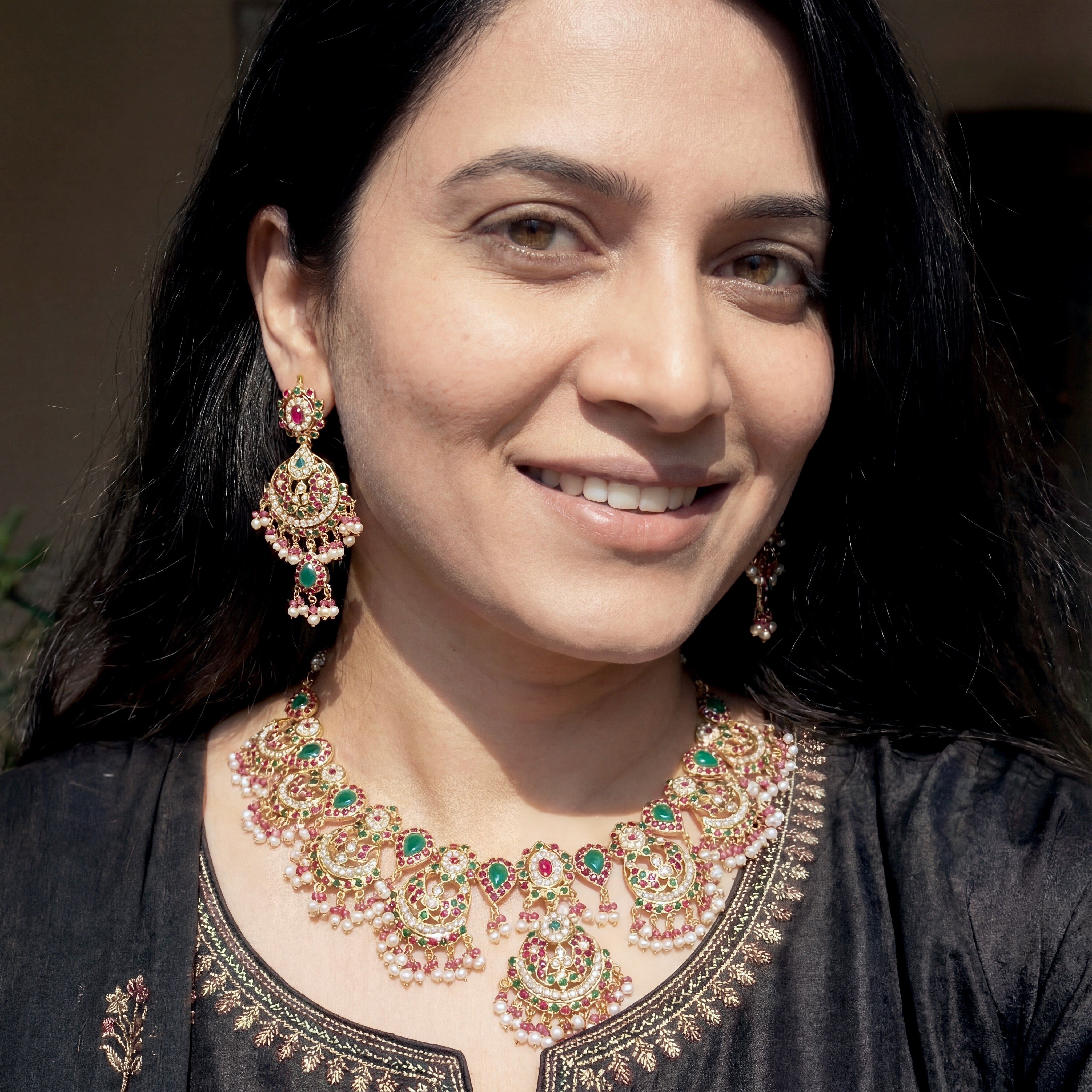 Bridal Gold Plated Jewellery | Multicolour Necklace Set for Bride NS 059