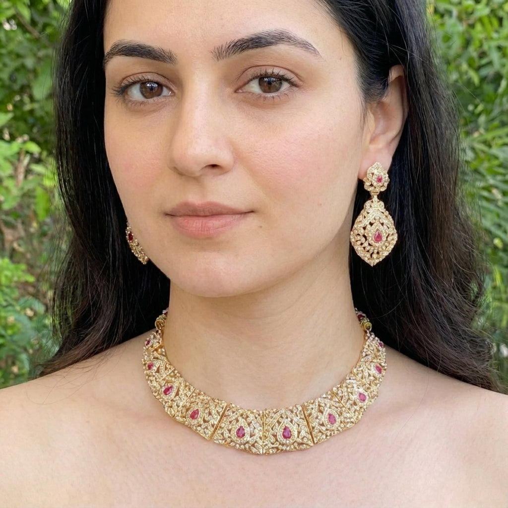 Gold Plated Guluband Necklace Set | Handmade Jadau Jewelry NS 074