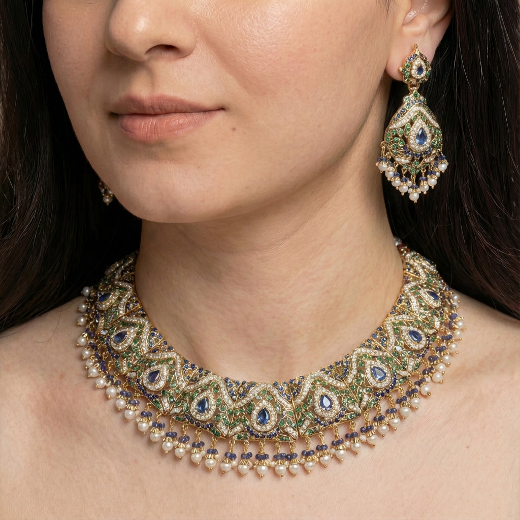 Gold Plated Punjabi Jadau Set | Real Gold Looks Plated Jewelry NS 104