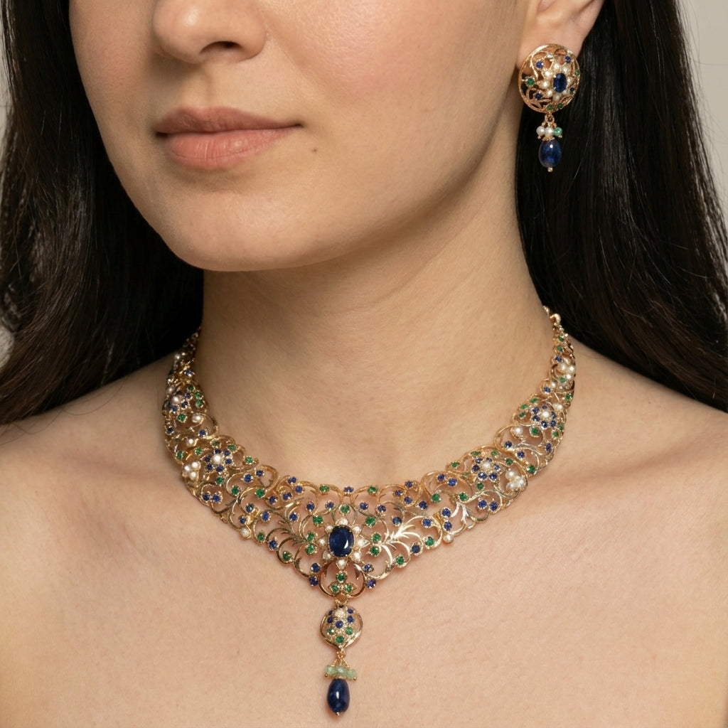 Exquisite Indian Necklace Set | Antique Design Jadau Jewelry NS 366