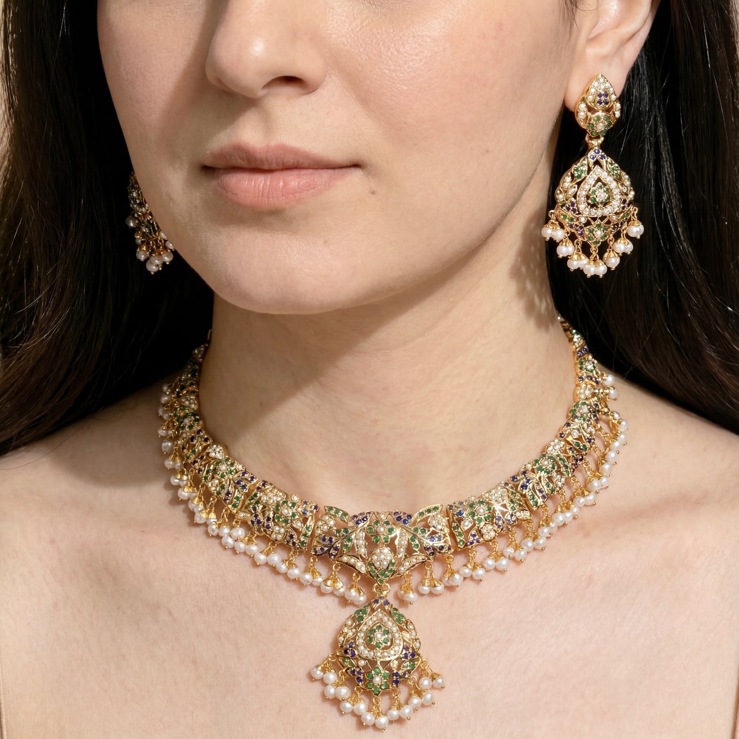 Gold Plated Jadau Set | Intricately Crafted | Freshwater Pearls | 925 Silver NS 139