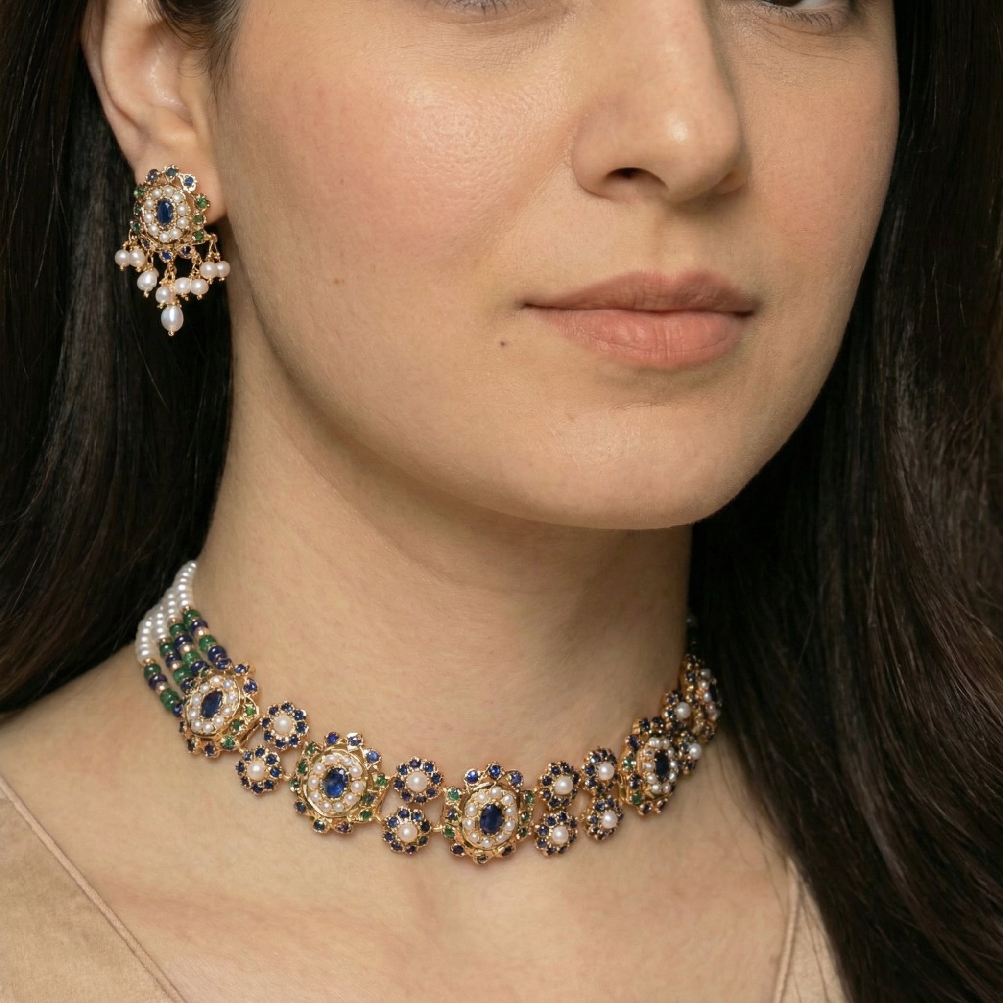 Sleek Gold Plated Choker Set | 925 Silver Gold Plated | Exquisite Design NS 382