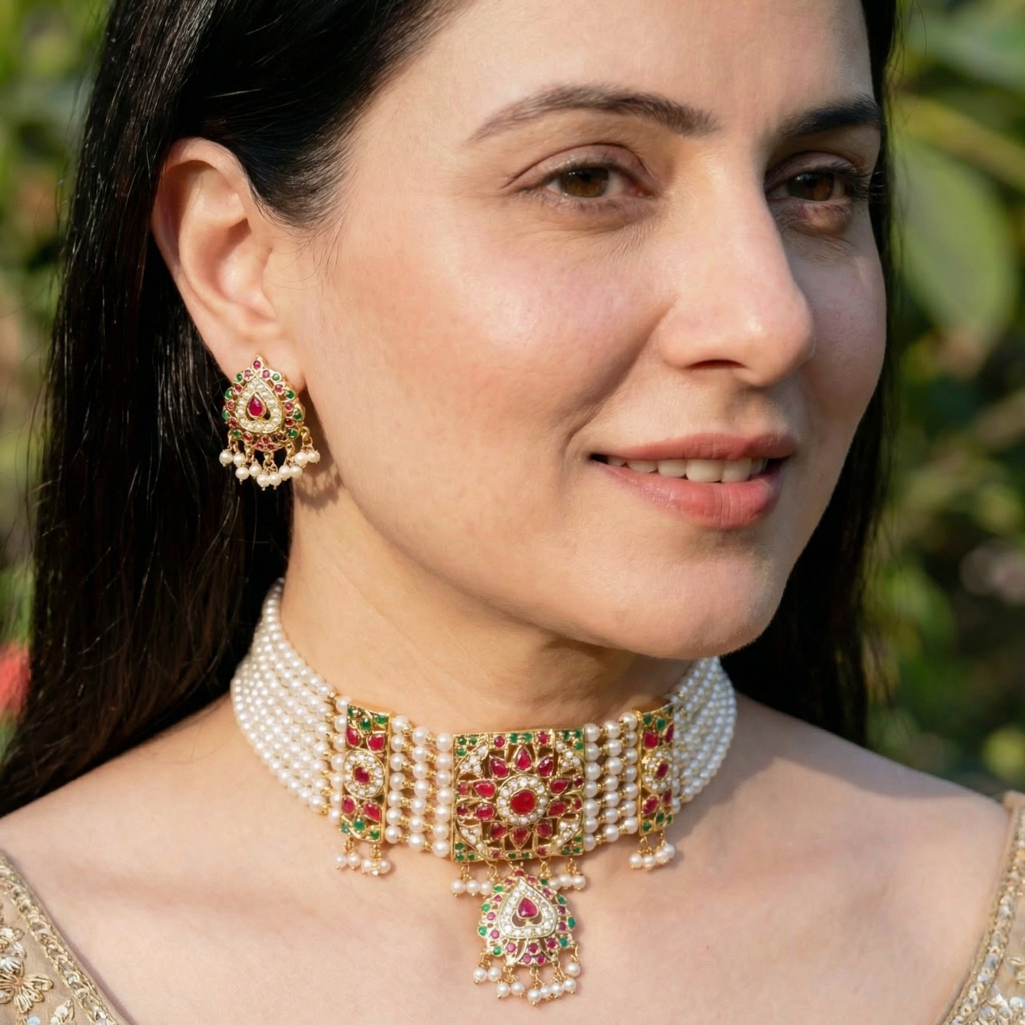 Gold Plated Multicolored Jadau Chikpatti in Silver NS 051