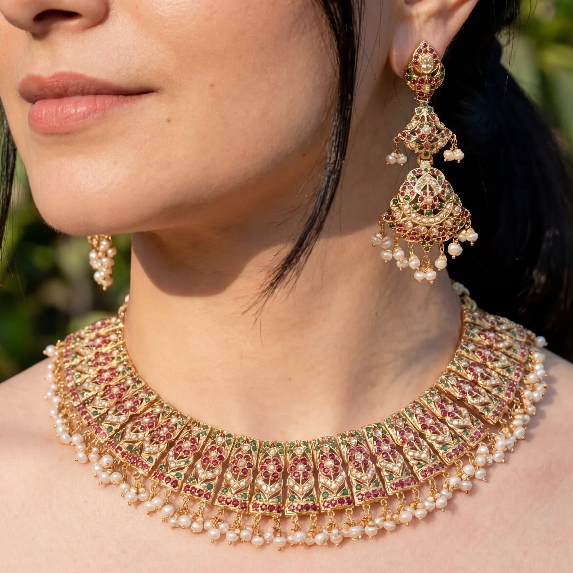 Traditional Jadau Necklace | Bridal Jadau Guluband | Indian Fashion Jewellery on Silver NS 352