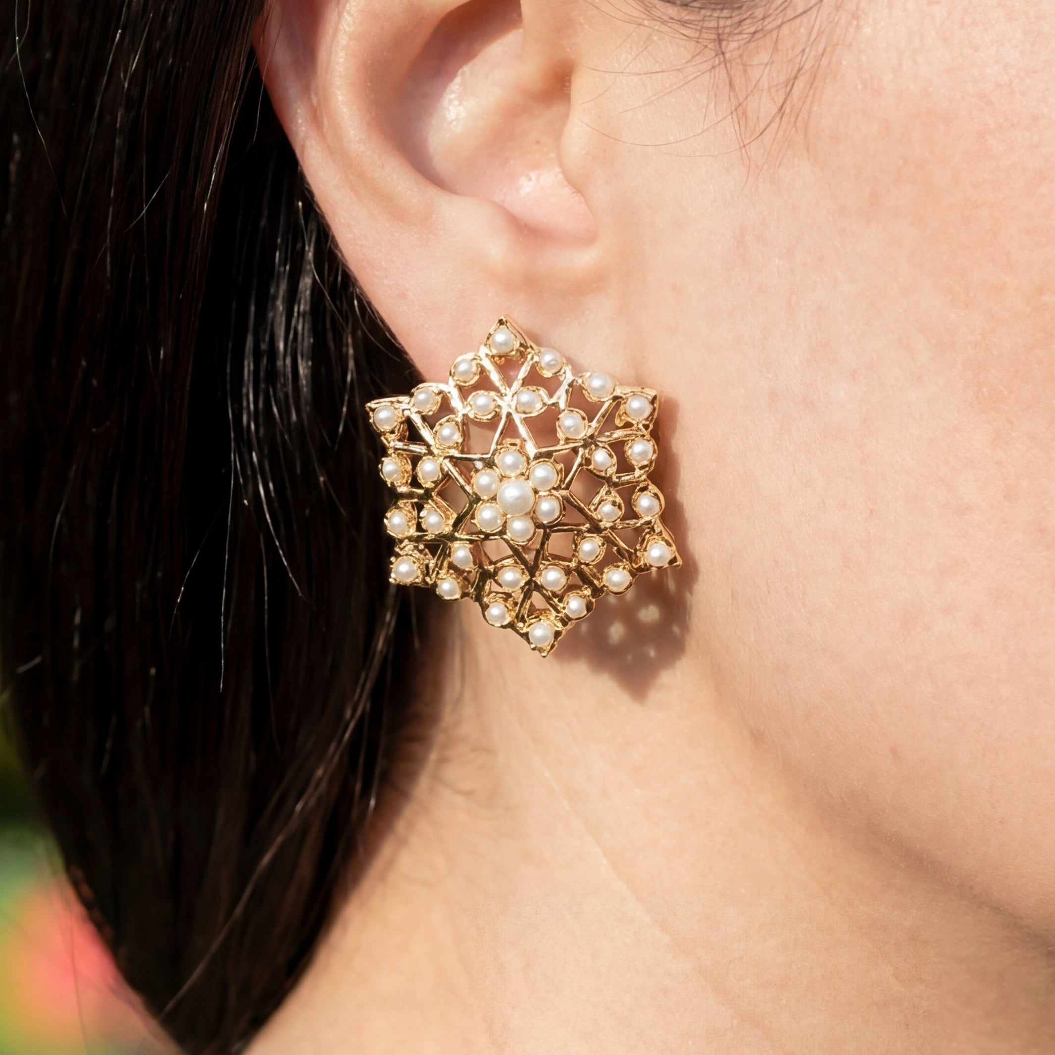 Modern Gold Plated Pearl Earrings | Jadau Studs ER 480
