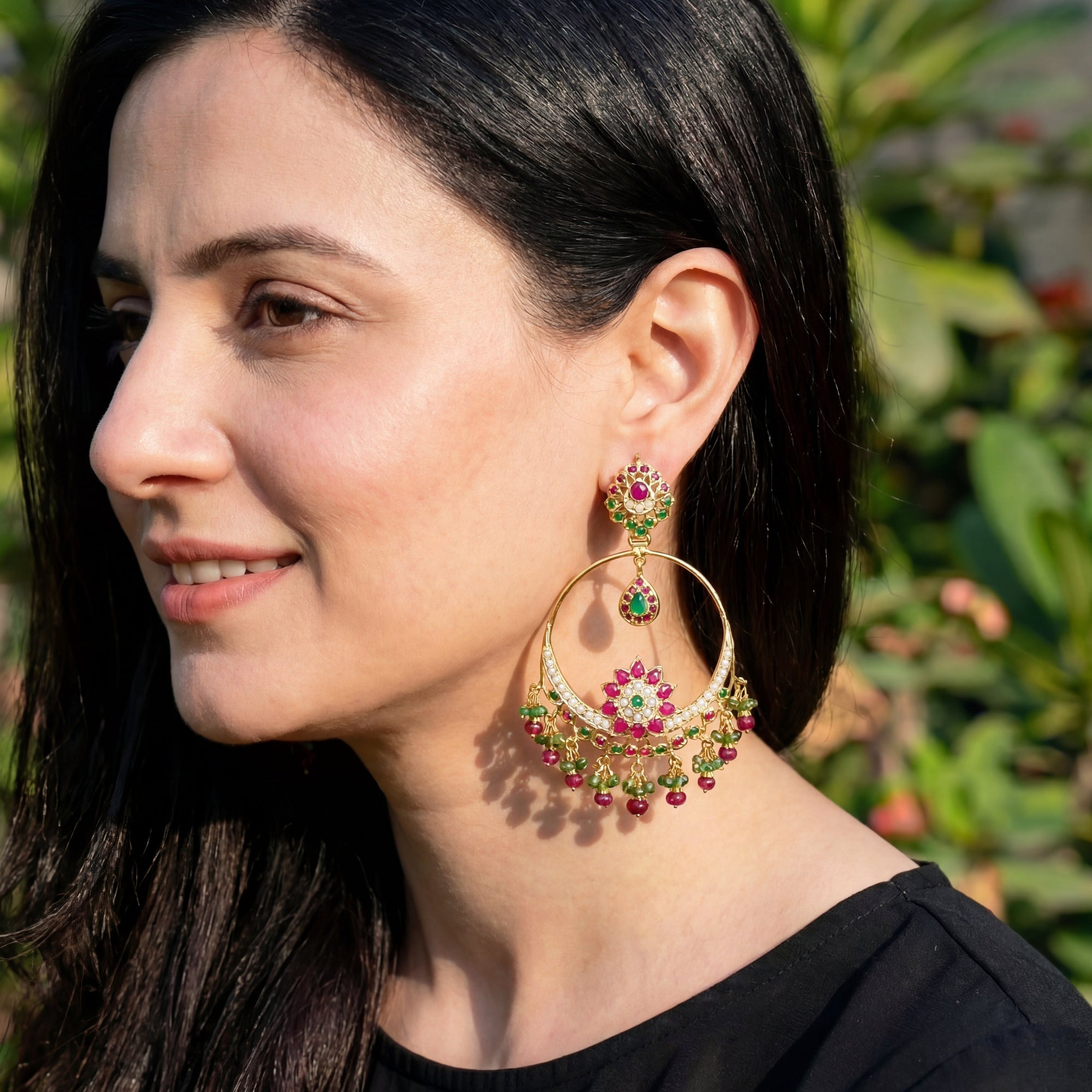Punjabi Jadau Chandbali Earrings | Gold Plated ER 027
