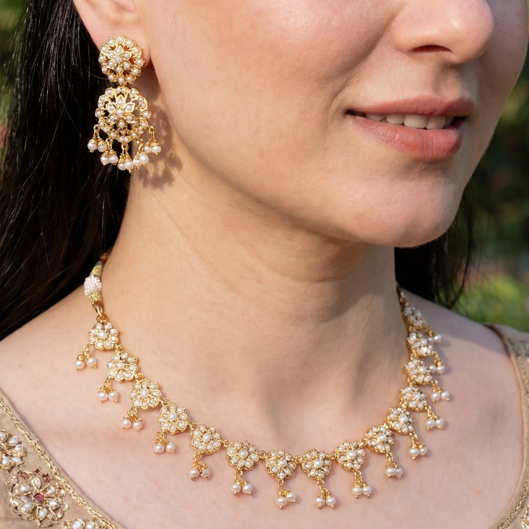 Minimalist and Sober Pearl Set | Indian Jadau Necklace Set For Gifting Women NS 285