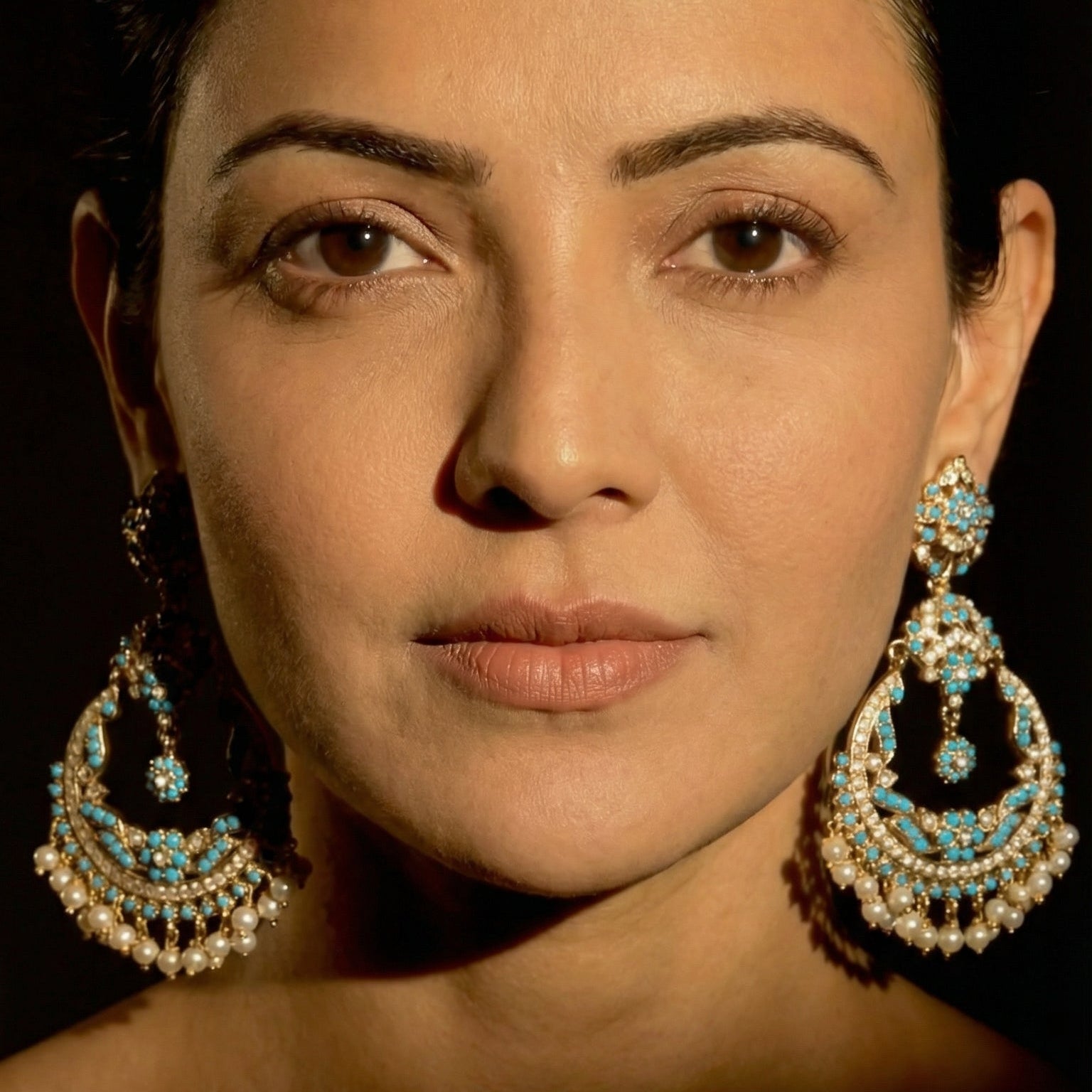 Long Feroza Chandbali Earrings | Antique Style Design | Gold Plated Jewelry For Women ER 053