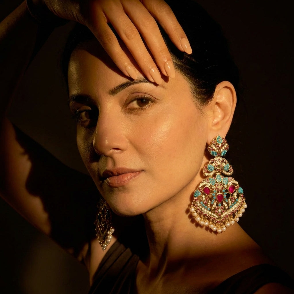 Statement Jadau Danglers | Bold & Beautiful Indian Earrings ER 398