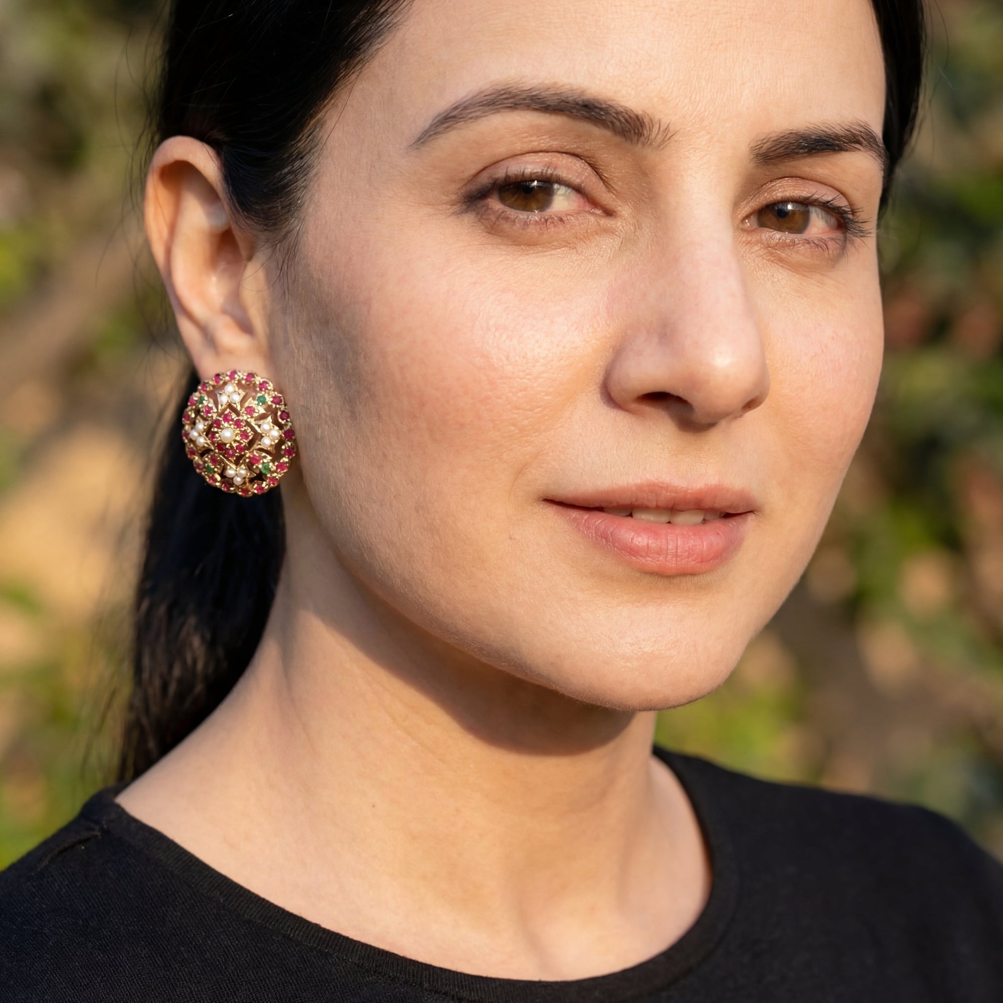 Round Silver Tops For Women | Jadau Earrings ER 484