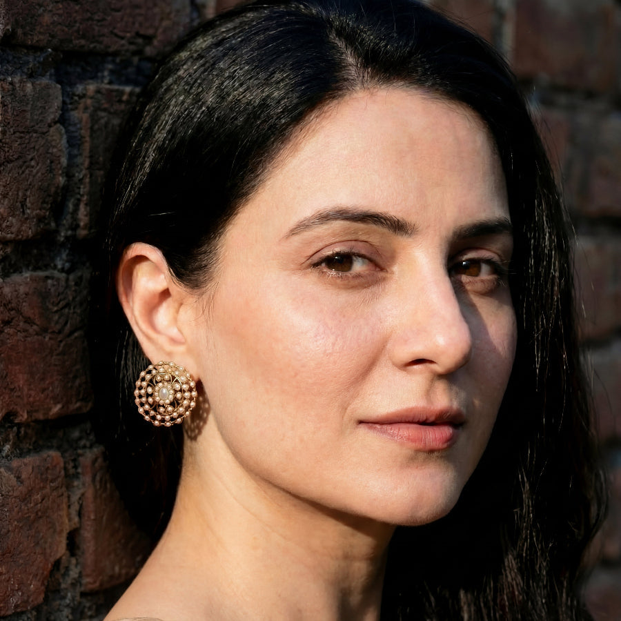 Fine Pearl Earrings | Oval Studs for Women | Freshwater Pearls & Silver ER 416