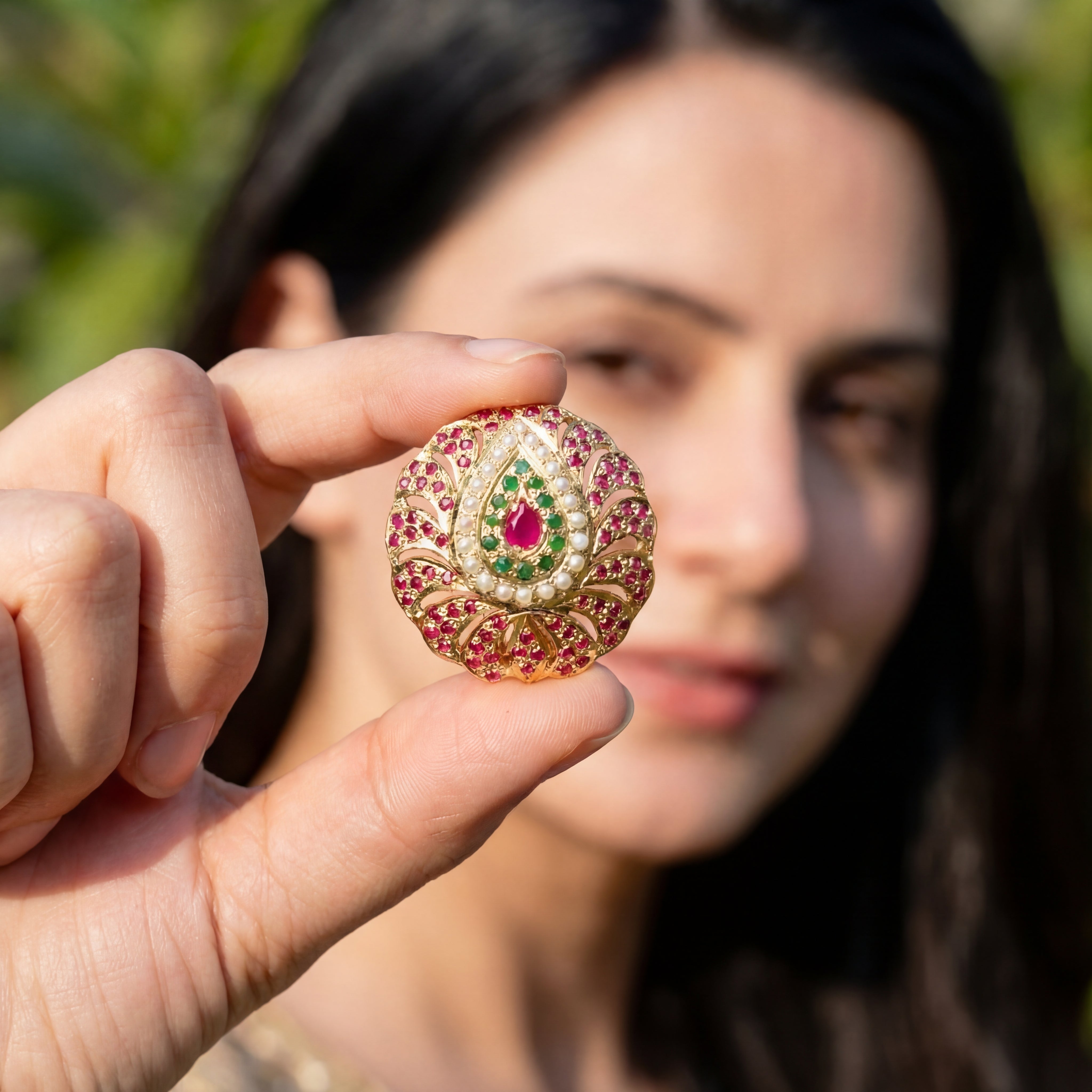 Ruby Emerald Studded Round Stud Earrings | Gold Plated on Sterling Silver ER 071