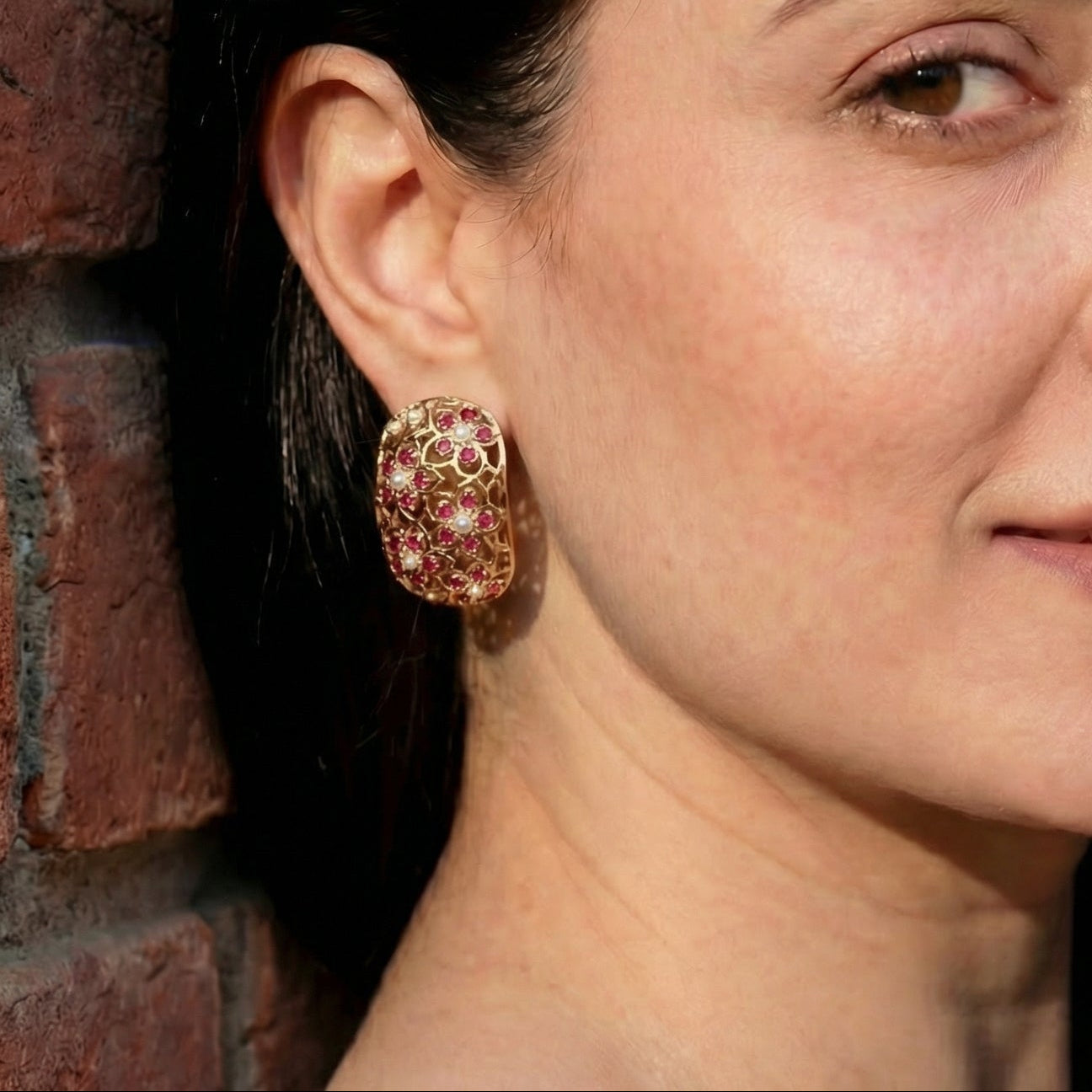 Gold Plated Ruby Stud Earrings | Indo-Western Studs ER 432