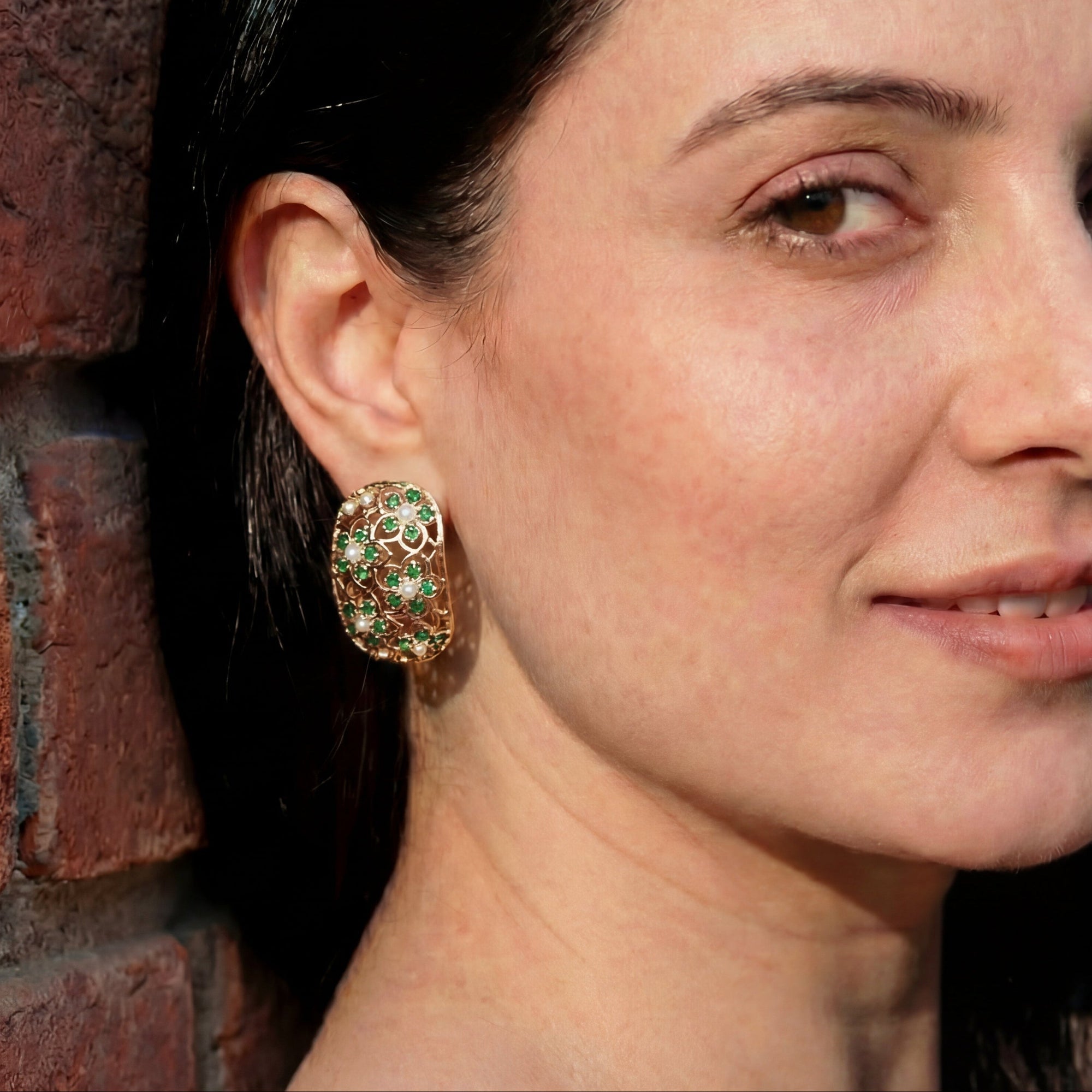 Emerald Green Stud Earrings | Gold Plated Indo-Western Studs | Modern & Trendy Design ER 431