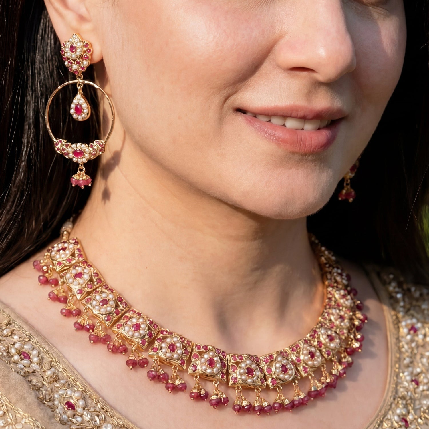 Sober & Sophisticated Necklace Set | Gold Plated Jadau Jewelry NS 200