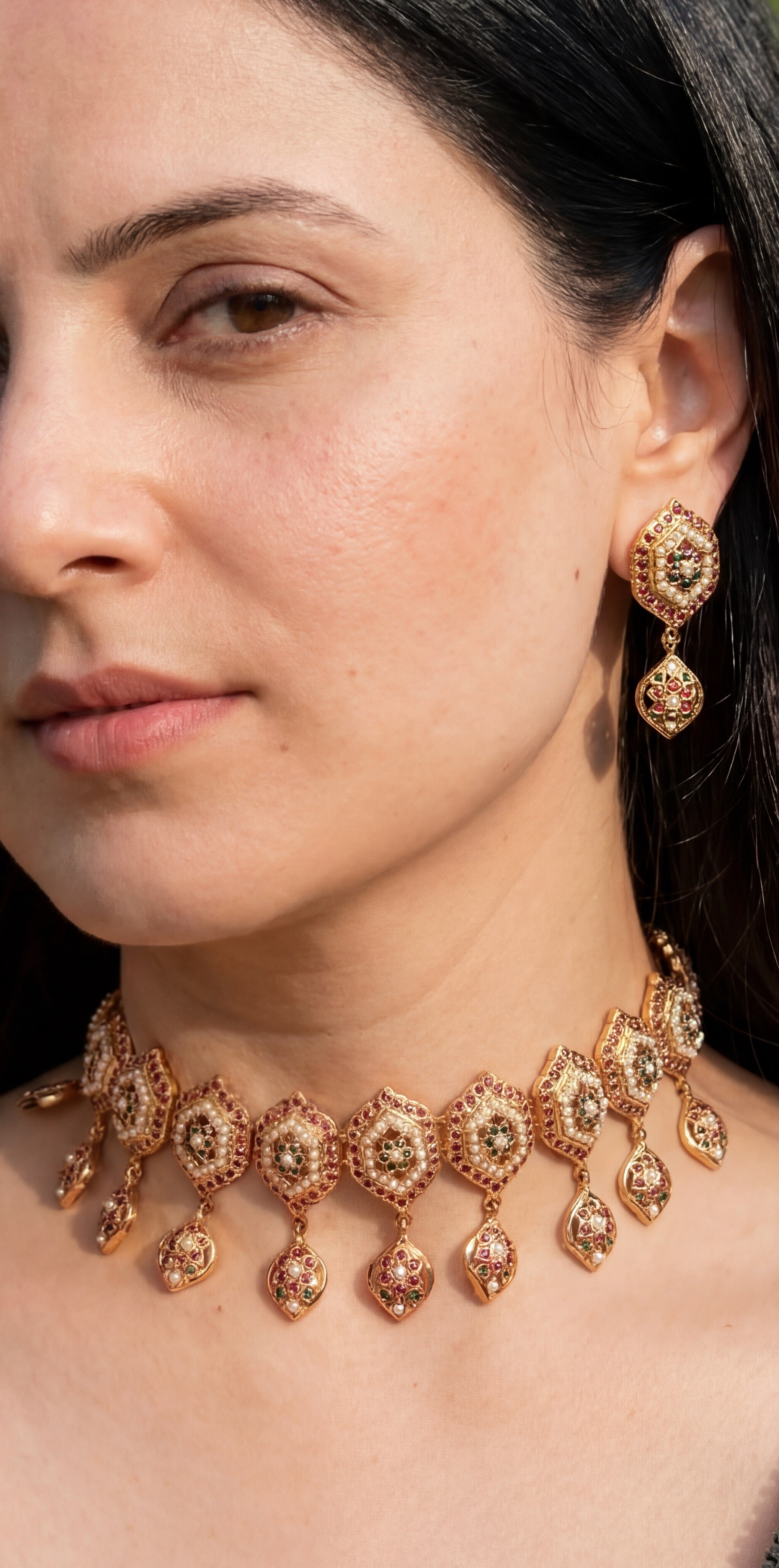 Multicoloured Choker Set | Jadau Chikpatti on Sterling Silver with Gold Plating NS 342