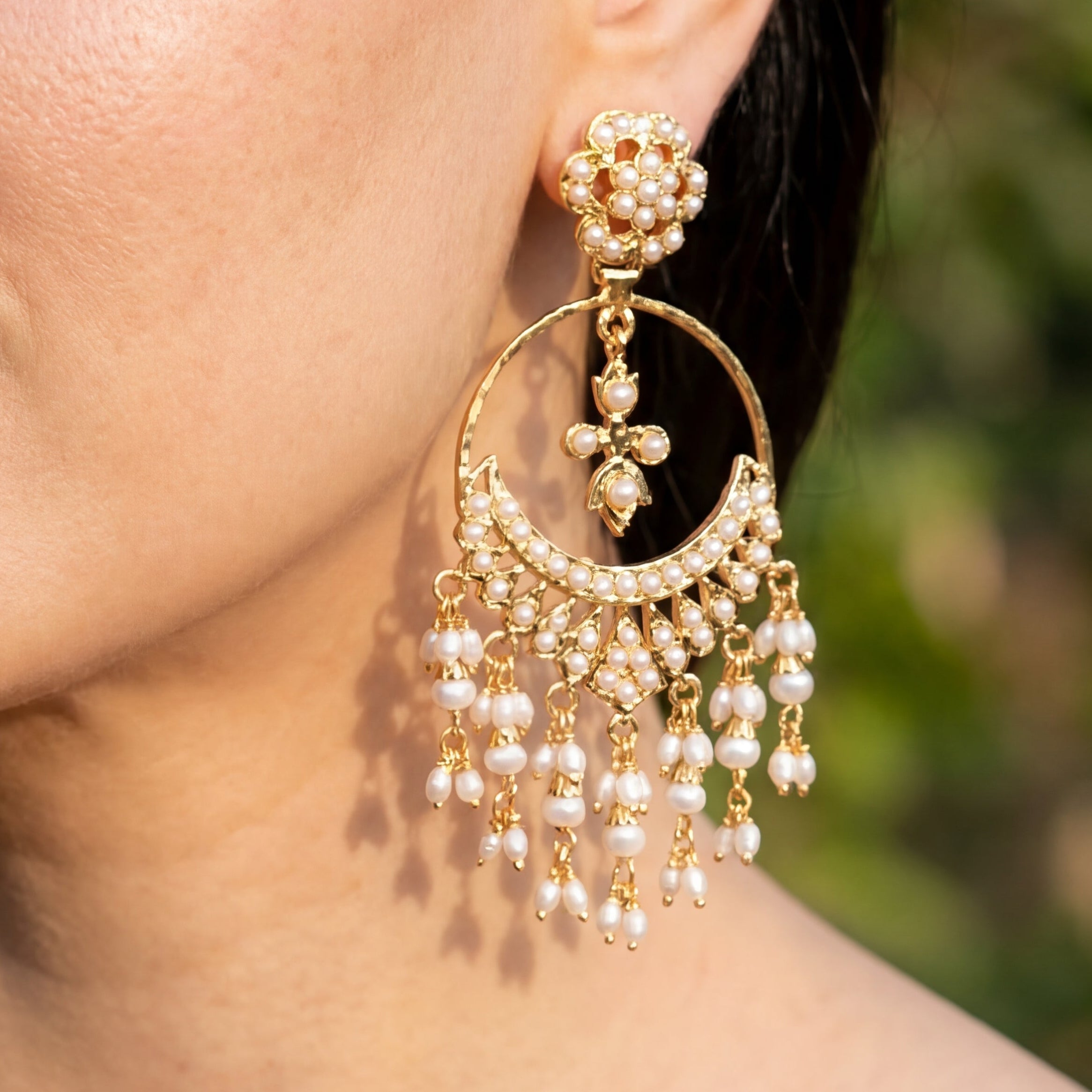Fine Hyderabadi Pearl Chandbali Ear rings Online | Indian Jadau Jewelry on 925 Silver ER 148