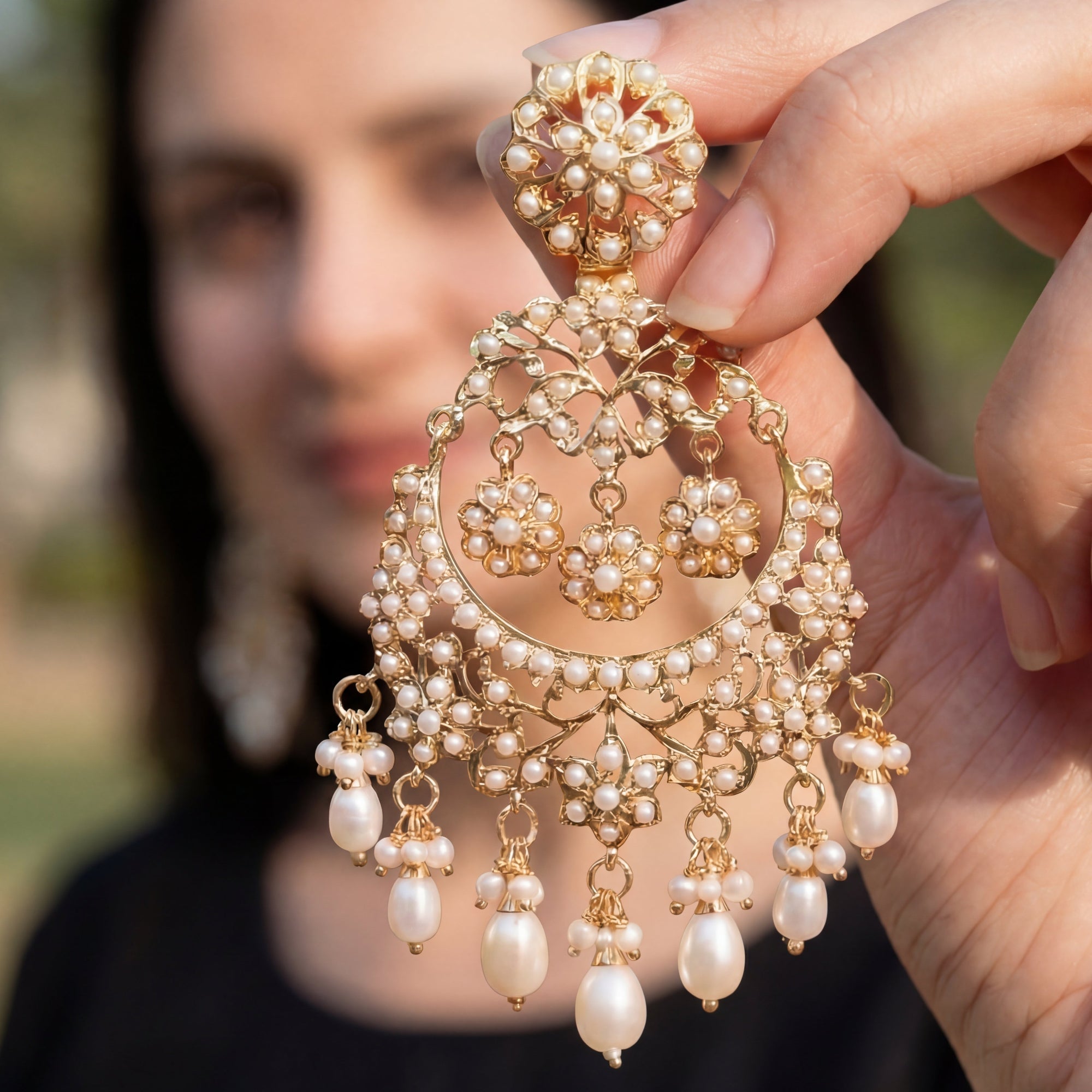 Exquisite Pearl Earrings | Unique Gold Plated Jadau Chandbalis ER 567