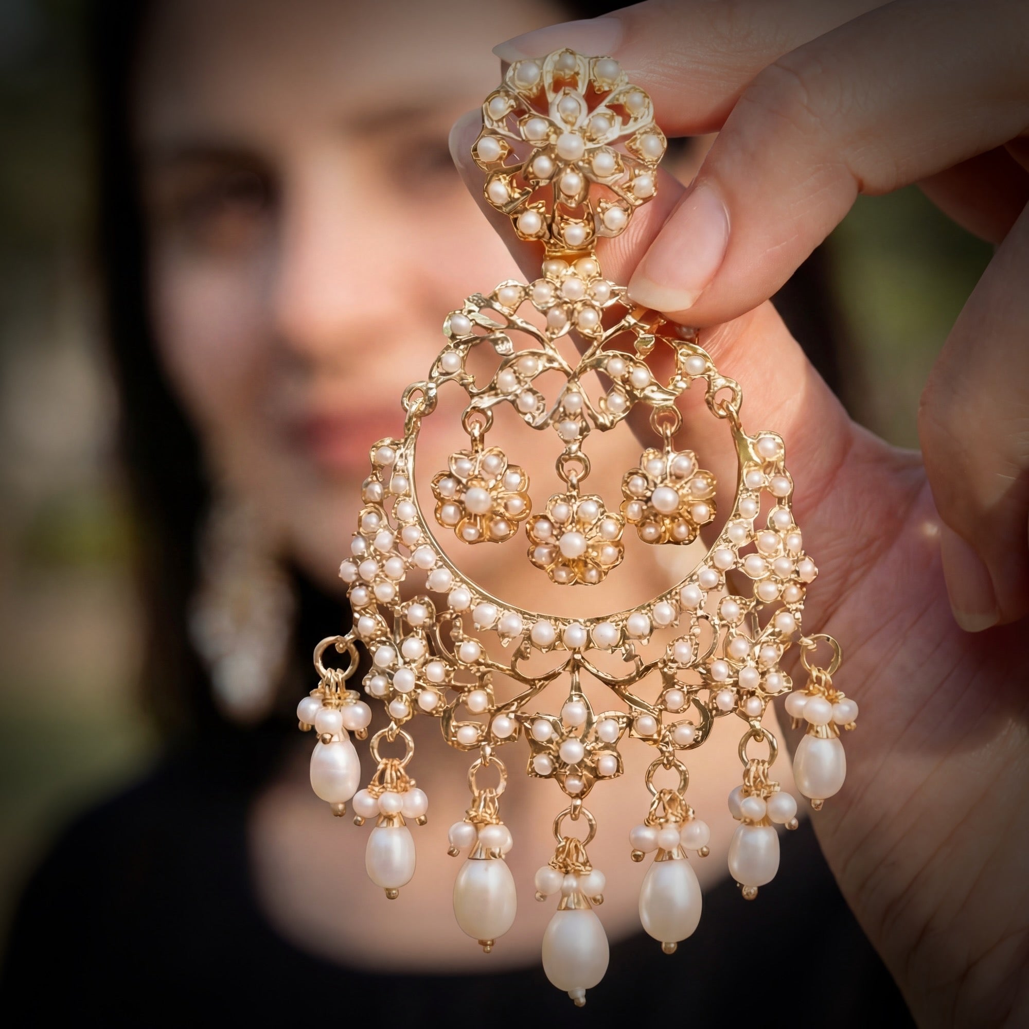 Exquisite Pearl Earrings | Unique Gold Plated Jadau Chandbalis ER 567