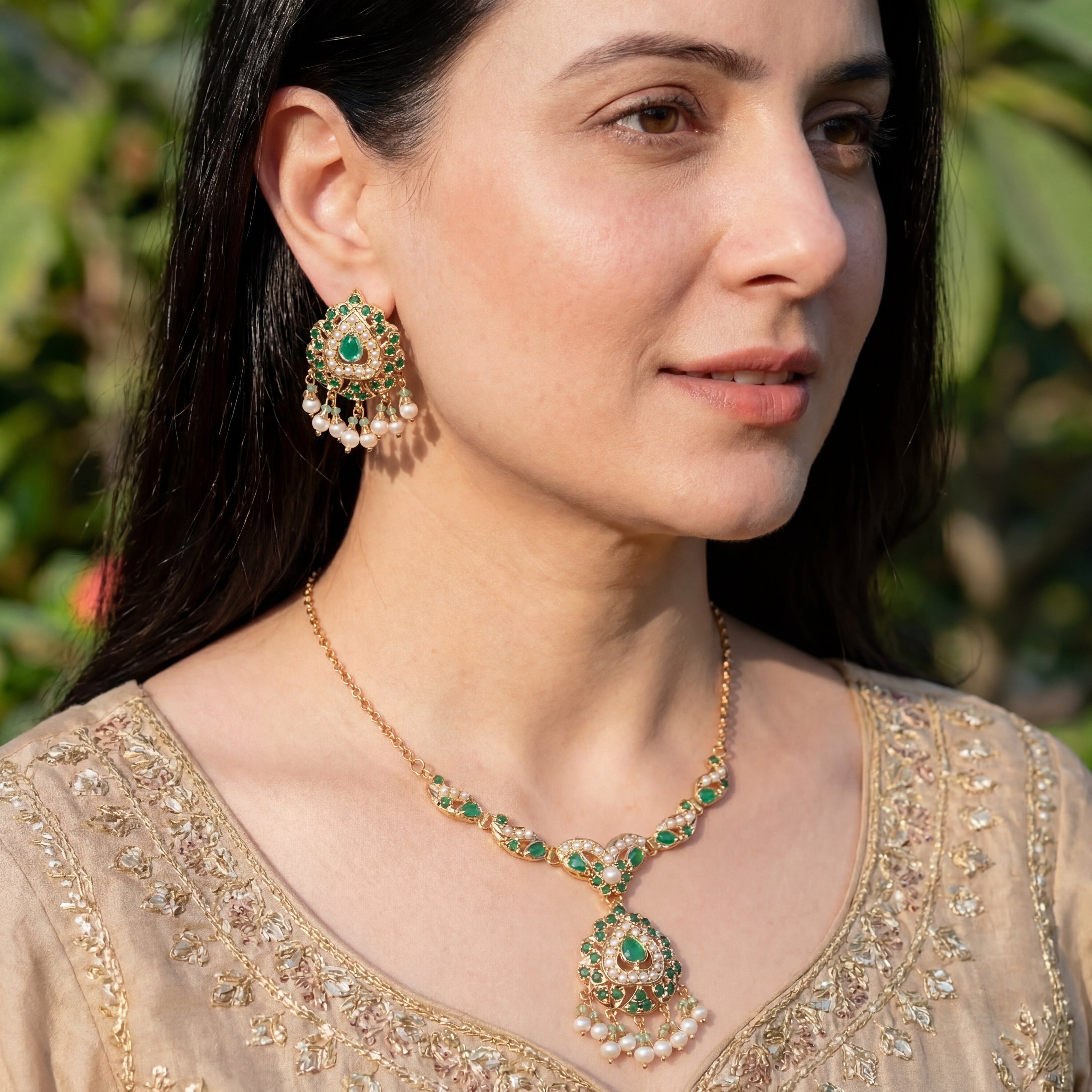 Cute Jadau Chain Necklace Set | Gold Plated on 925 Silver NS 445