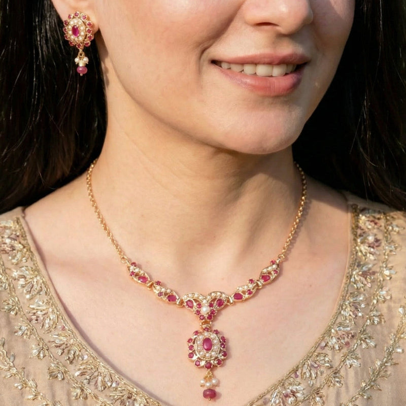 Dainty Jadau Chain Necklace Set | Gold Plated on 925 Silver NS 446