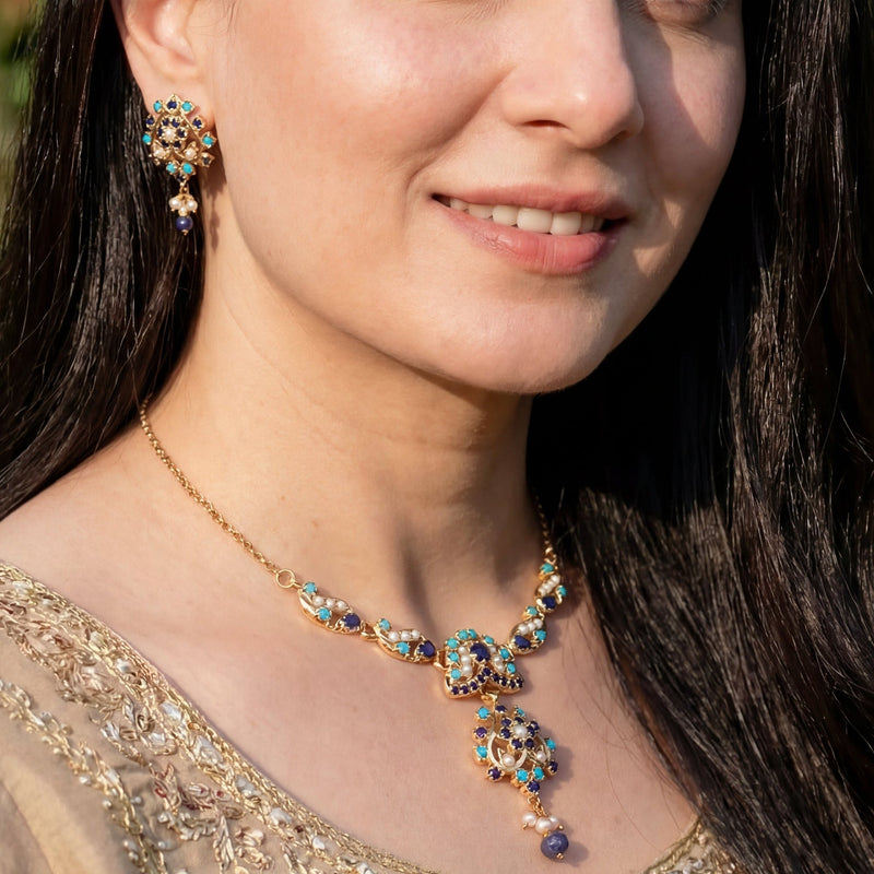 Delicate Jadau Chain Necklace Set | Gold Plated on Silver NS 444