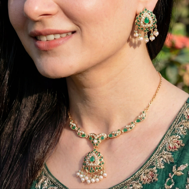 Cute Jadau Chain Necklace Set | Gold Plated on 925 Silver NS 445