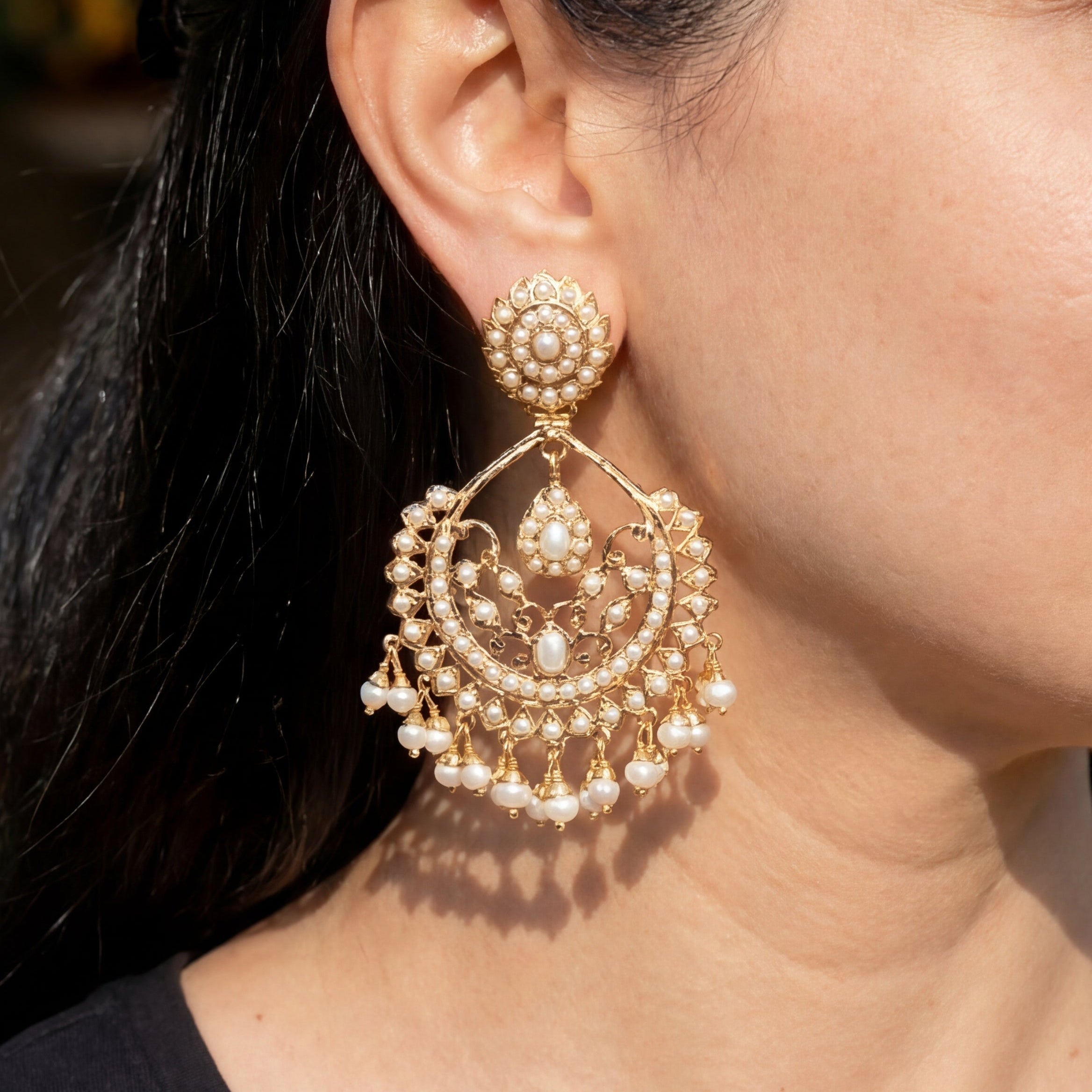 Pearl Chandbali Earrings Handcrafted in 925 Sterling Silver ER 472