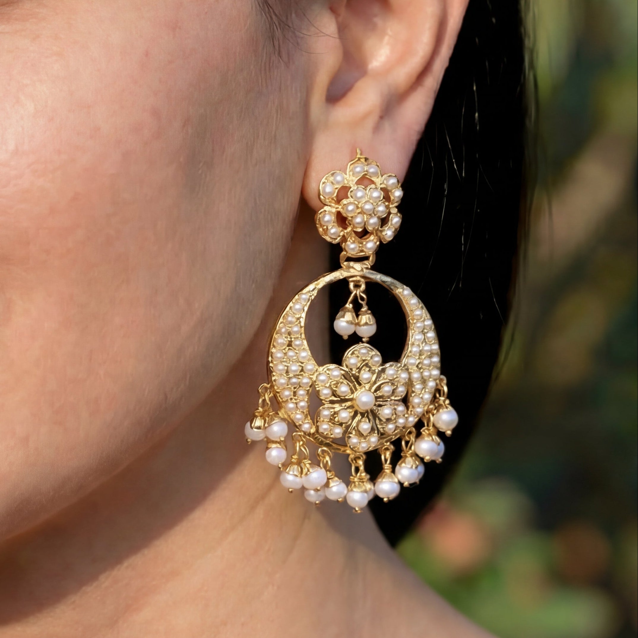 Gold Plated Chandbali Earrings studded with Freshwater Pearls ER 109
