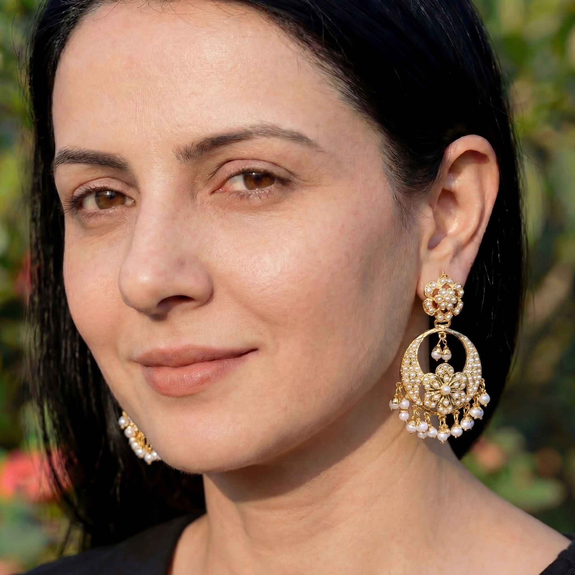 Gold Plated Chandbali Earrings studded with Freshwater Pearls ER 109
