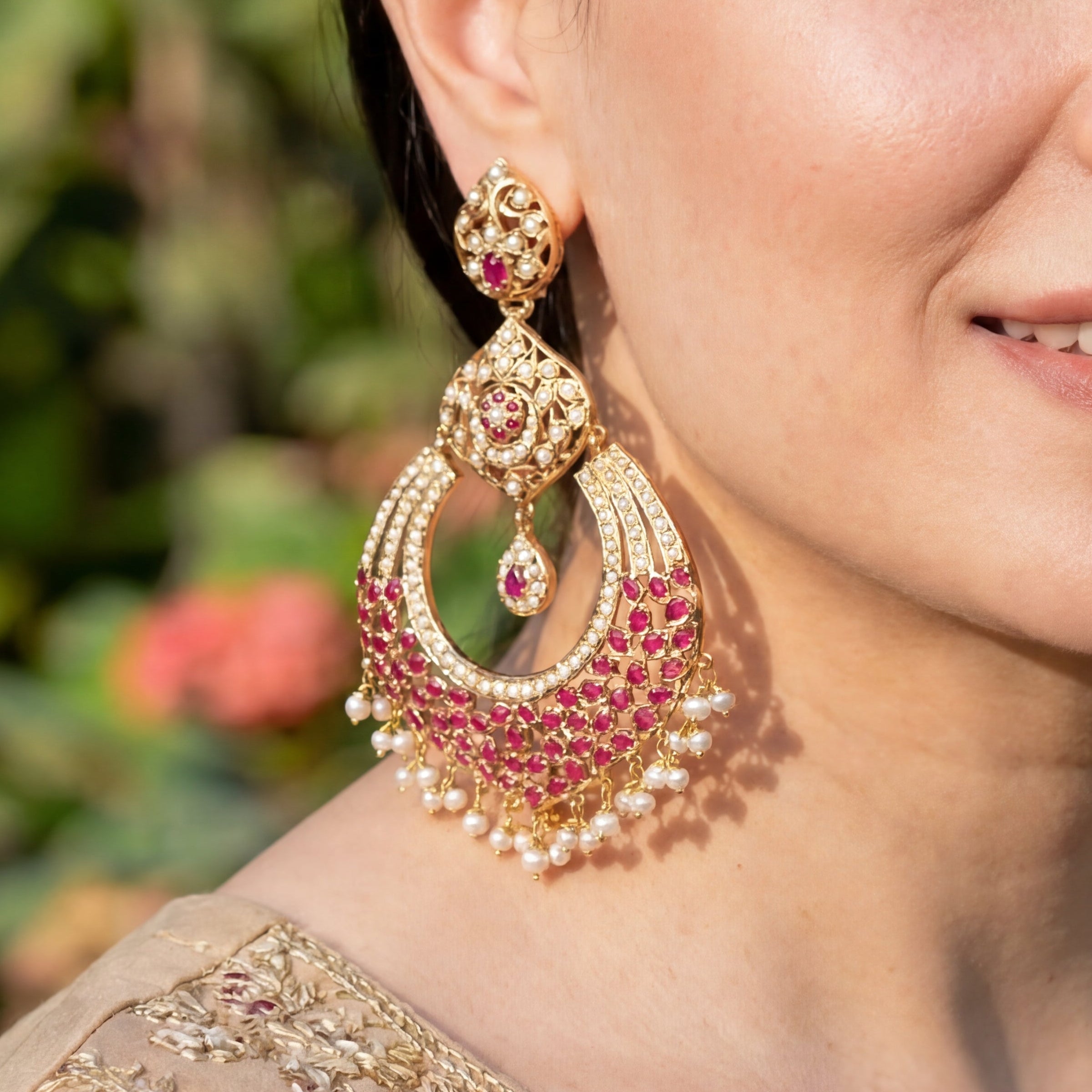 Large Jadau Chandbalis | Gold Plated Statement Earrings ER 130
