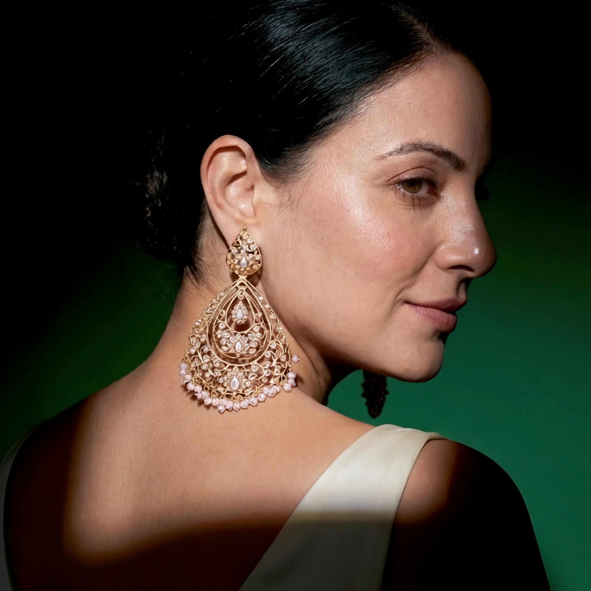 Long Oversized Pearl Chandbalis | Antique Design | Gold Plated on Sterling Silver ER 160